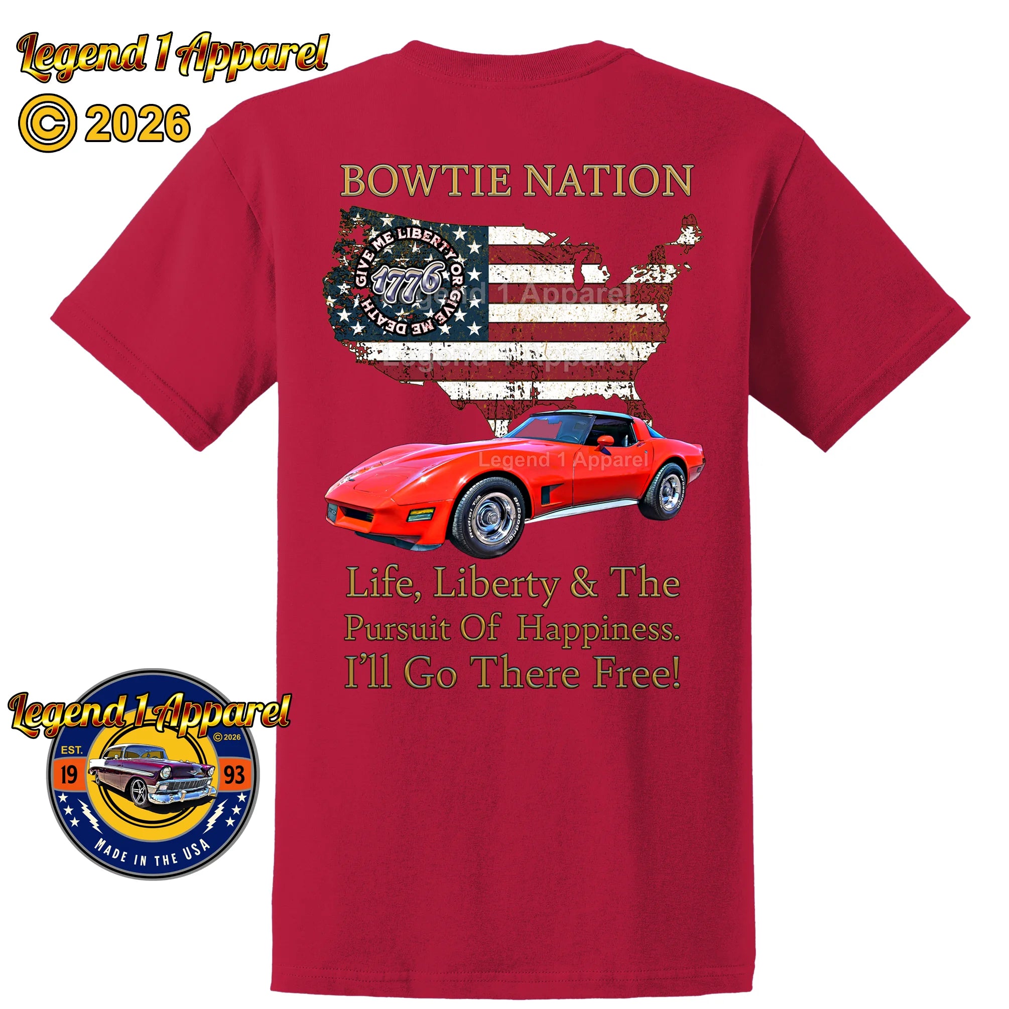 1980 Chevrolet C3 Corvette Bowtie Nation T-Shirt – 80 Chevy Classic Car Graphic Tee