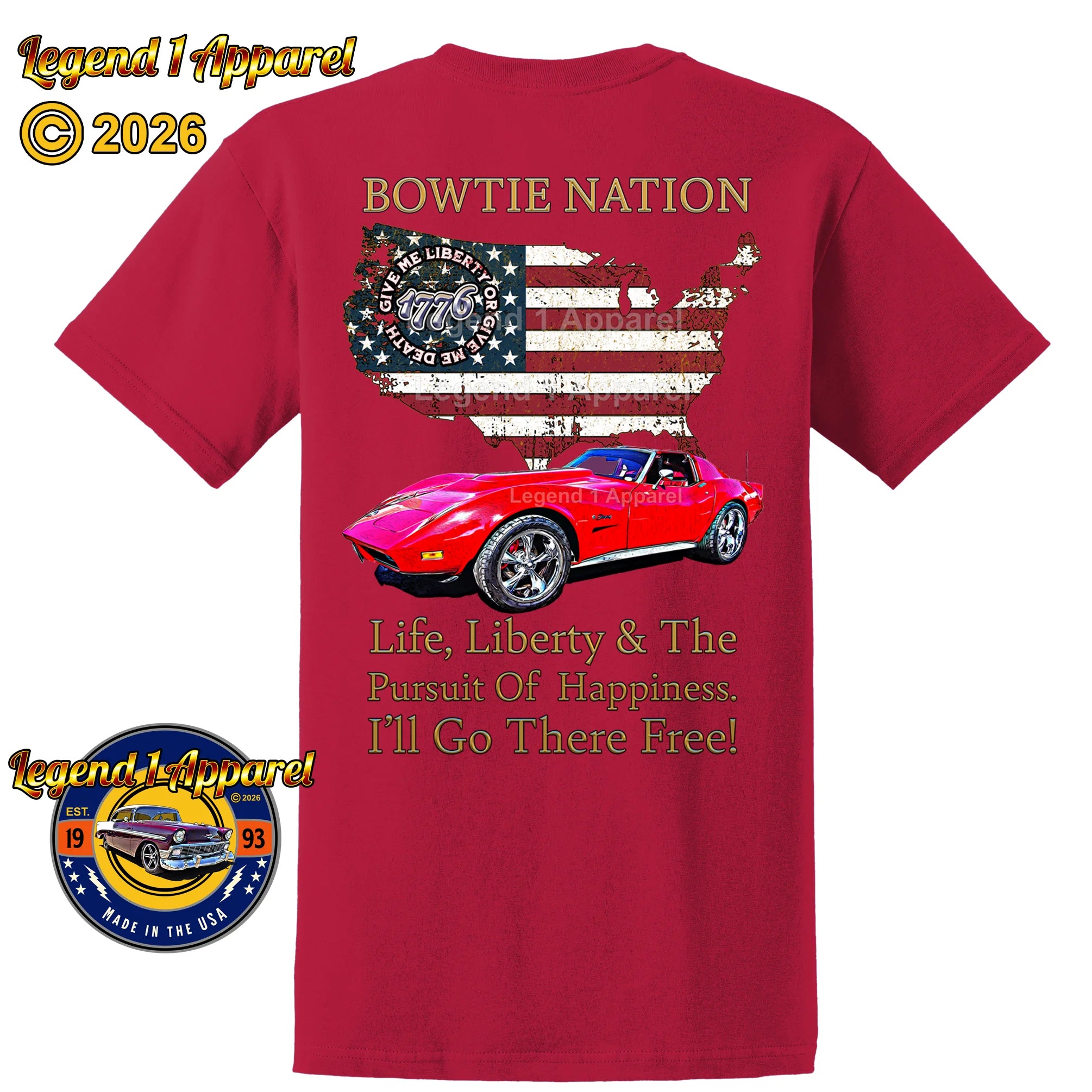 1974 Chevrolet C3 Corvette Bowtie Nation T-Shirt – 74 Chevy Classic Car Graphic Tee