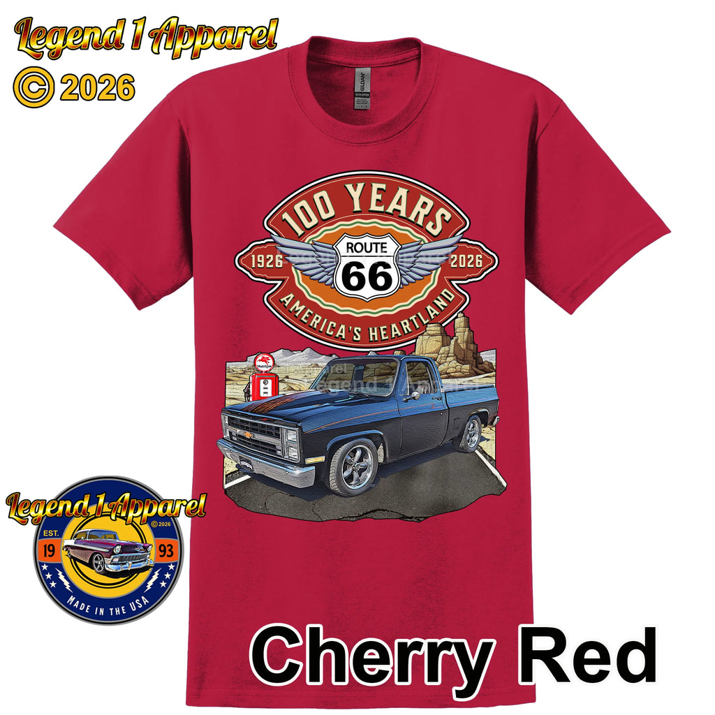 1985 Chevrolet Pick up Classic Square Body Truck Graphic Tee – Route 66 100 Years T-Shirt