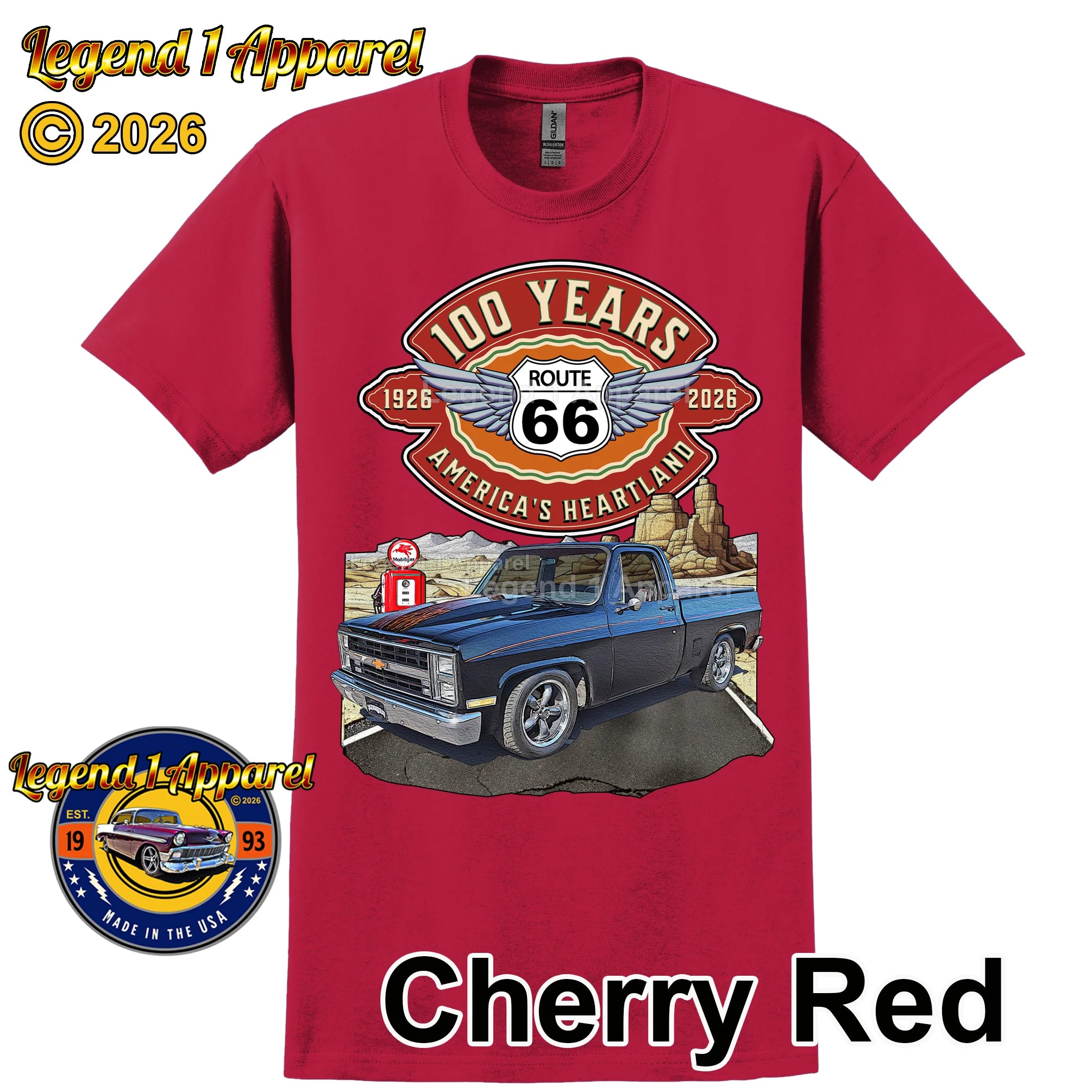1985 Chevrolet Pick up Classic Square Body Truck Graphic Tee – Route 66 100 Years T-Shirt