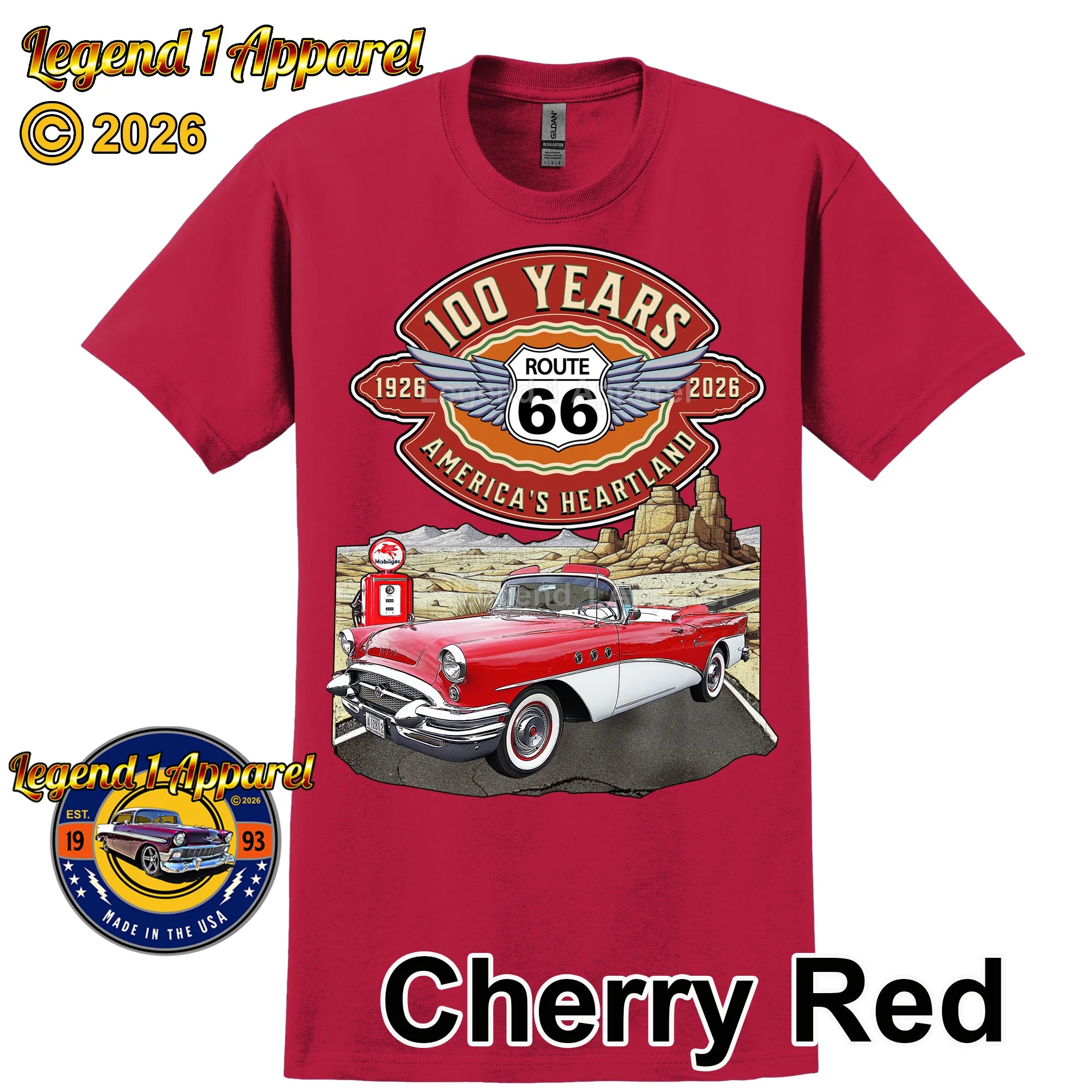 1955 Buick Special Convertible Classic Car Graphic Tee – Route 66 100 Years T-Shirt