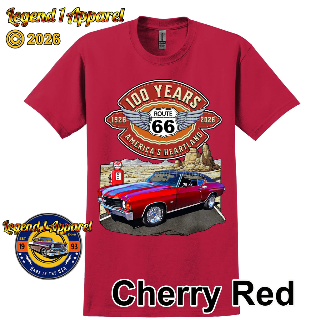 1972 Chevrolet Chevelle SS Classic Car Graphic Tee – Route 66 100 Years T-Shirt