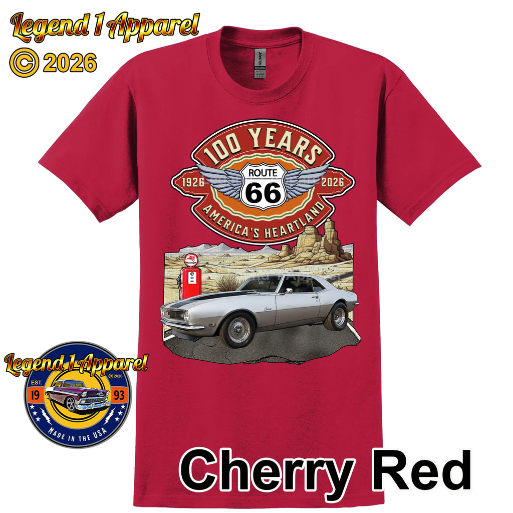 1968 Chevrolet Camaro Classic Car Graphic Tee – Route 66 100 Years T-Shirt