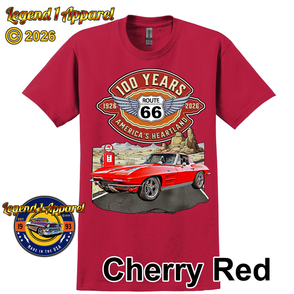 1963 Chevrolet Corvette C2 Classic Car Graphic Tee – Route 66 100 Years T-Shirt