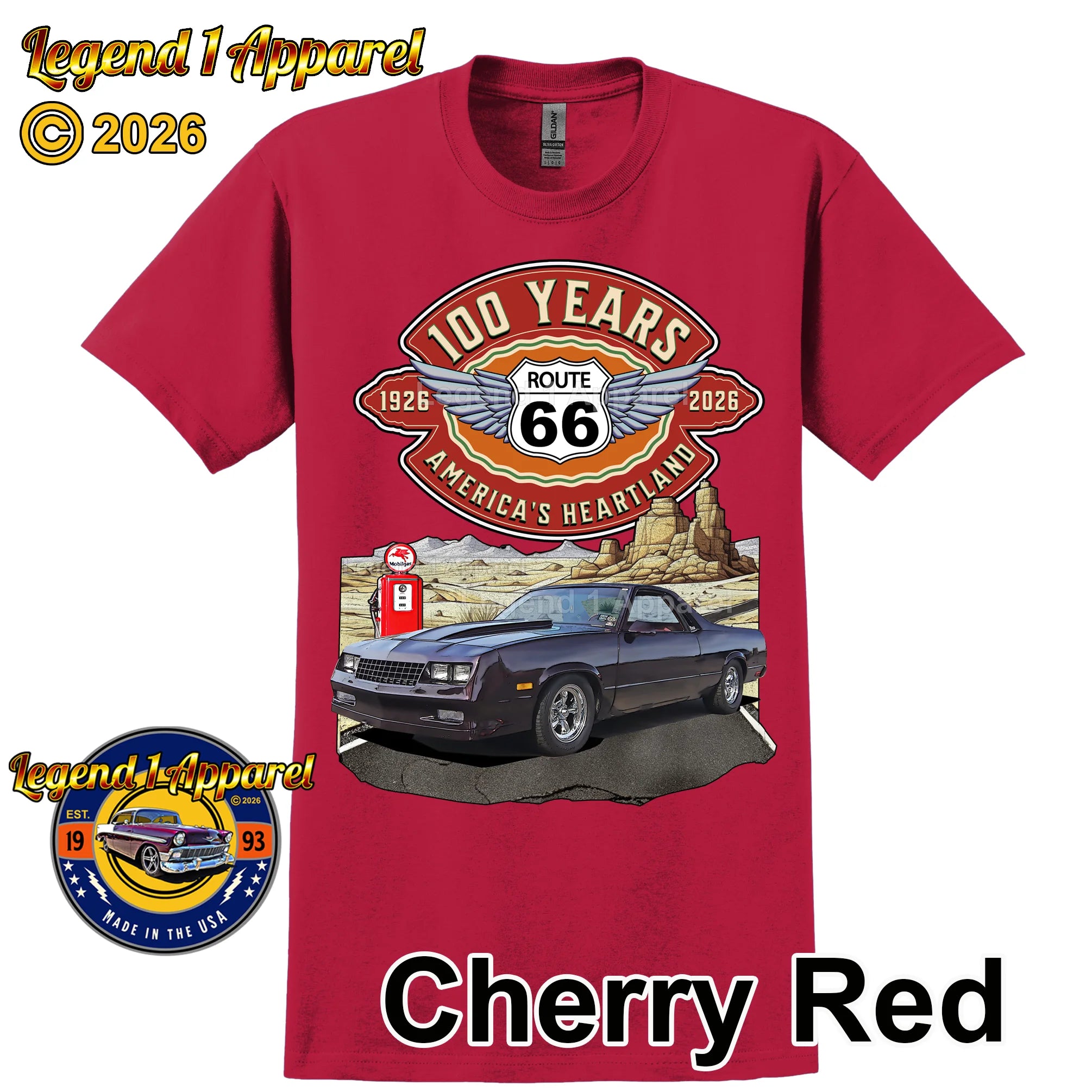 1983 Chevrolet El Camino Classic Truck Graphic Tee – Route 66 100 Years T-Shirt