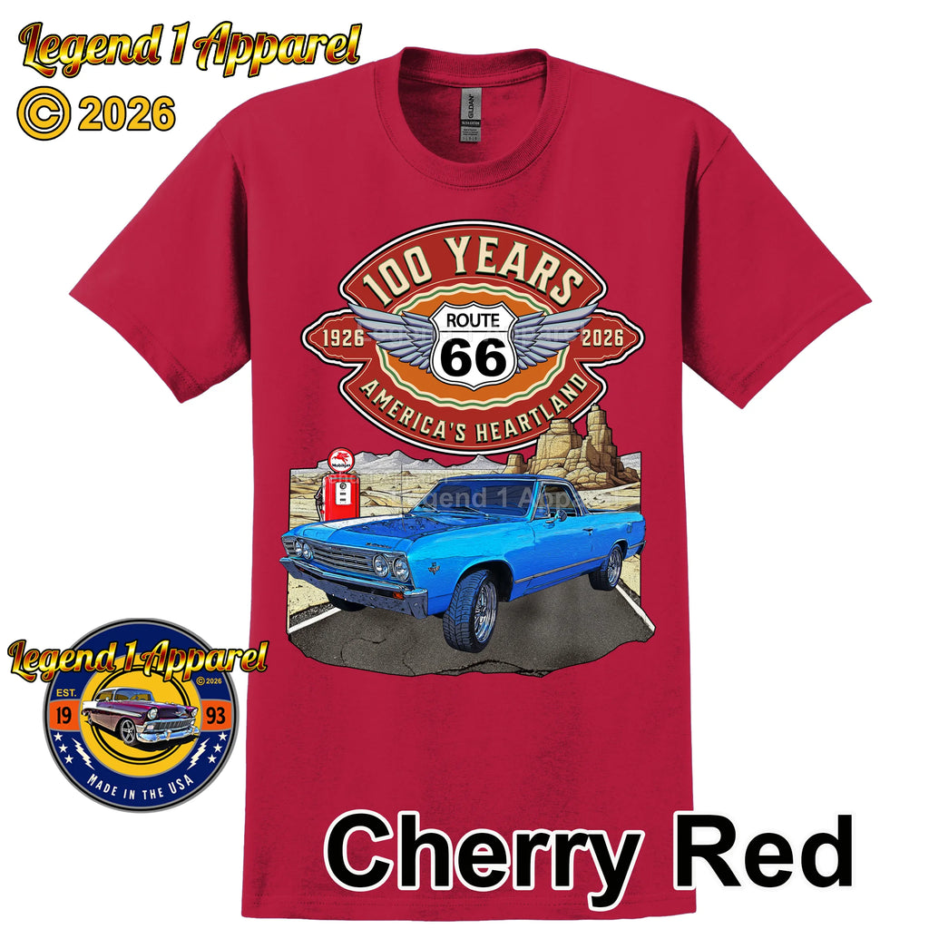 1966 Chevrolet El Camino Classic Truck Graphic Tee – Route 66 100 Years T-Shirt