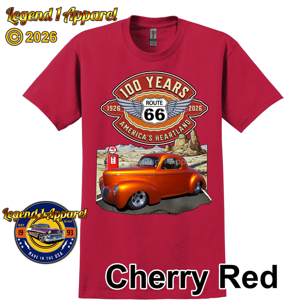 1941 Willys Coupe Classic Car Graphic Tee – Route 66 100 Years T-Shirt