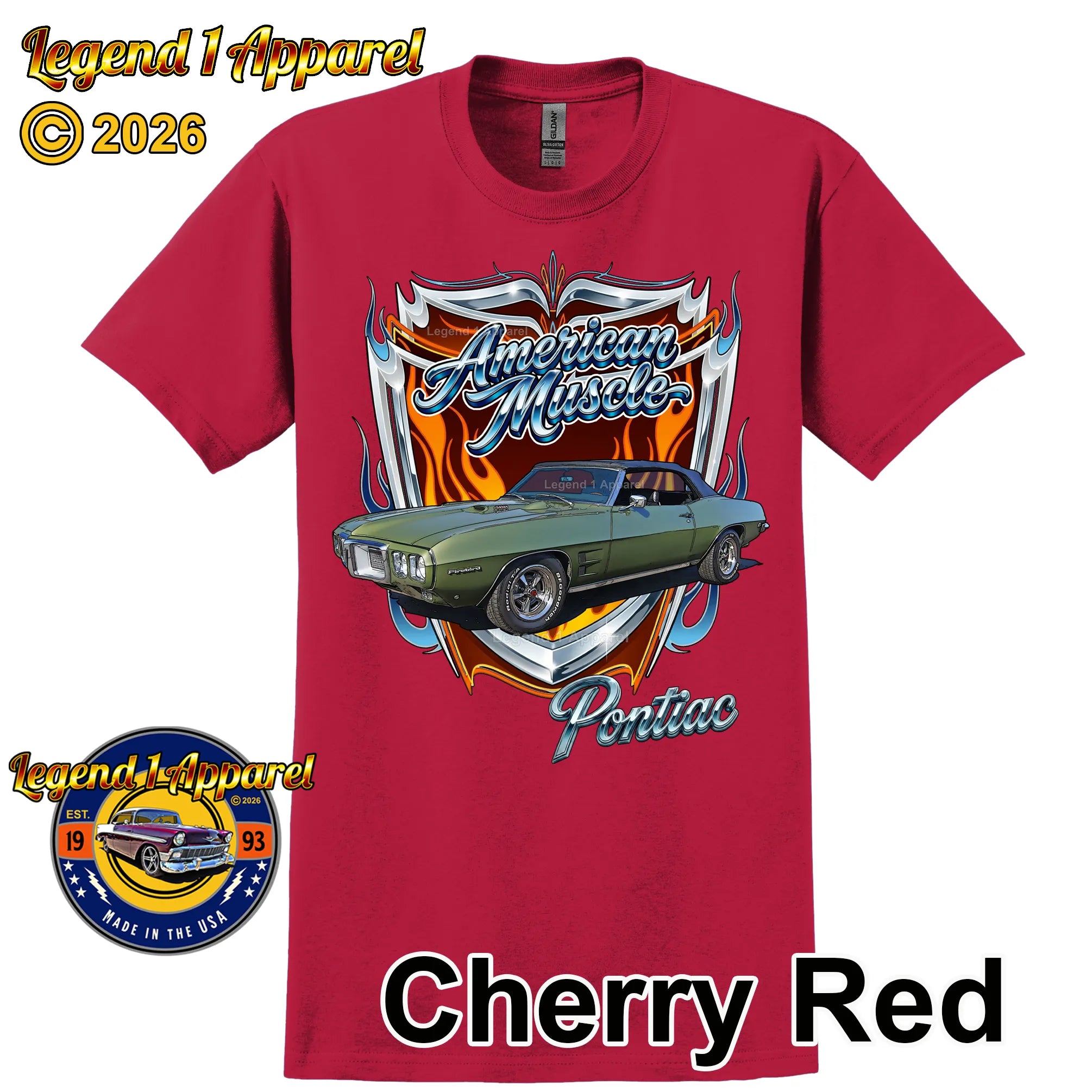 1969 Pontiac Firebird American Muscle T-Shirt – 69 Firebird Classic Car Graphic Tee