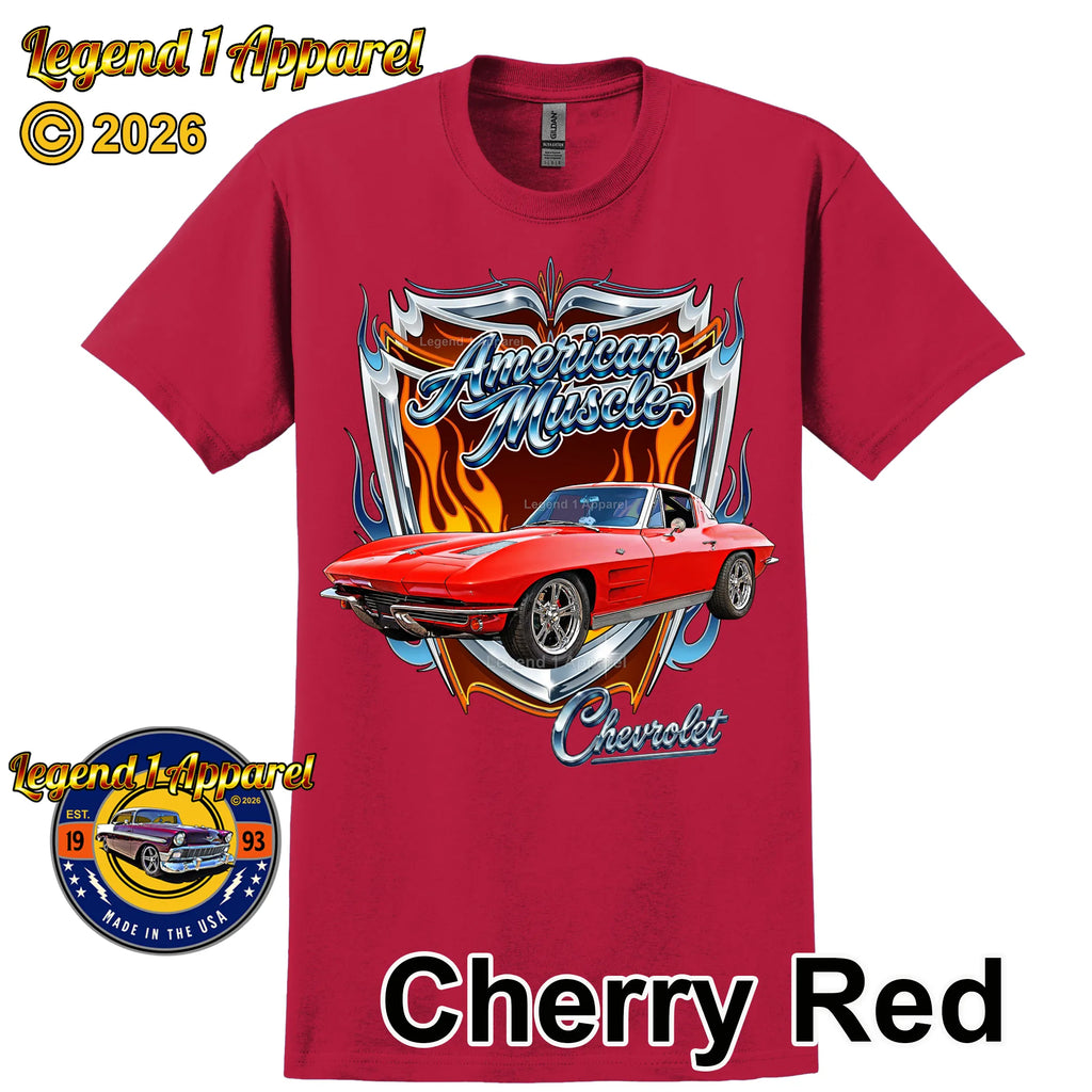 1963 Chevrolet Corvette C1 American Muscle T-Shirt – 63 Chevy Classic Car Graphic Tee