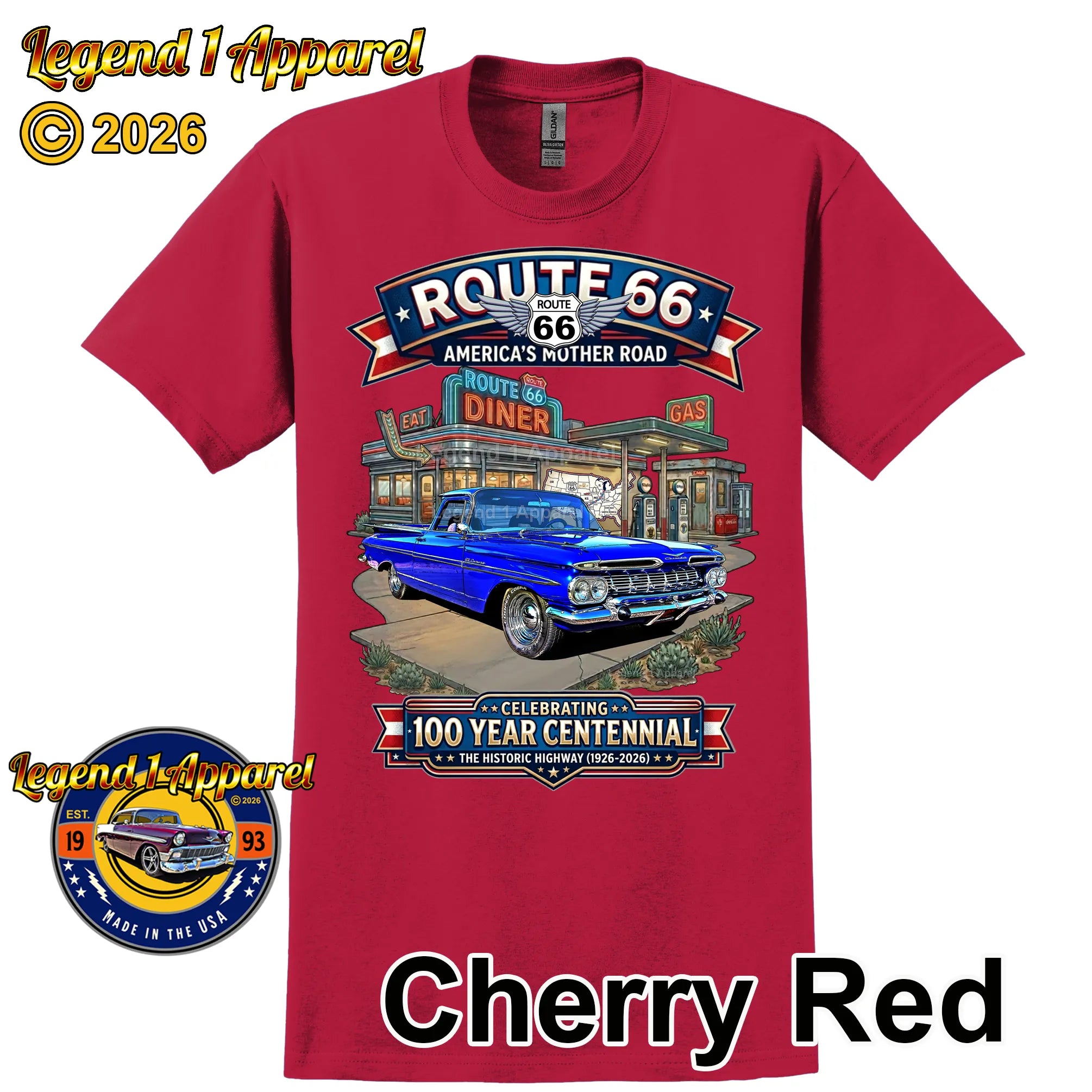 1959 Chevrolet El Camino Classic Truck Graphic Tee – Route 66 Centennial T-Shirt
