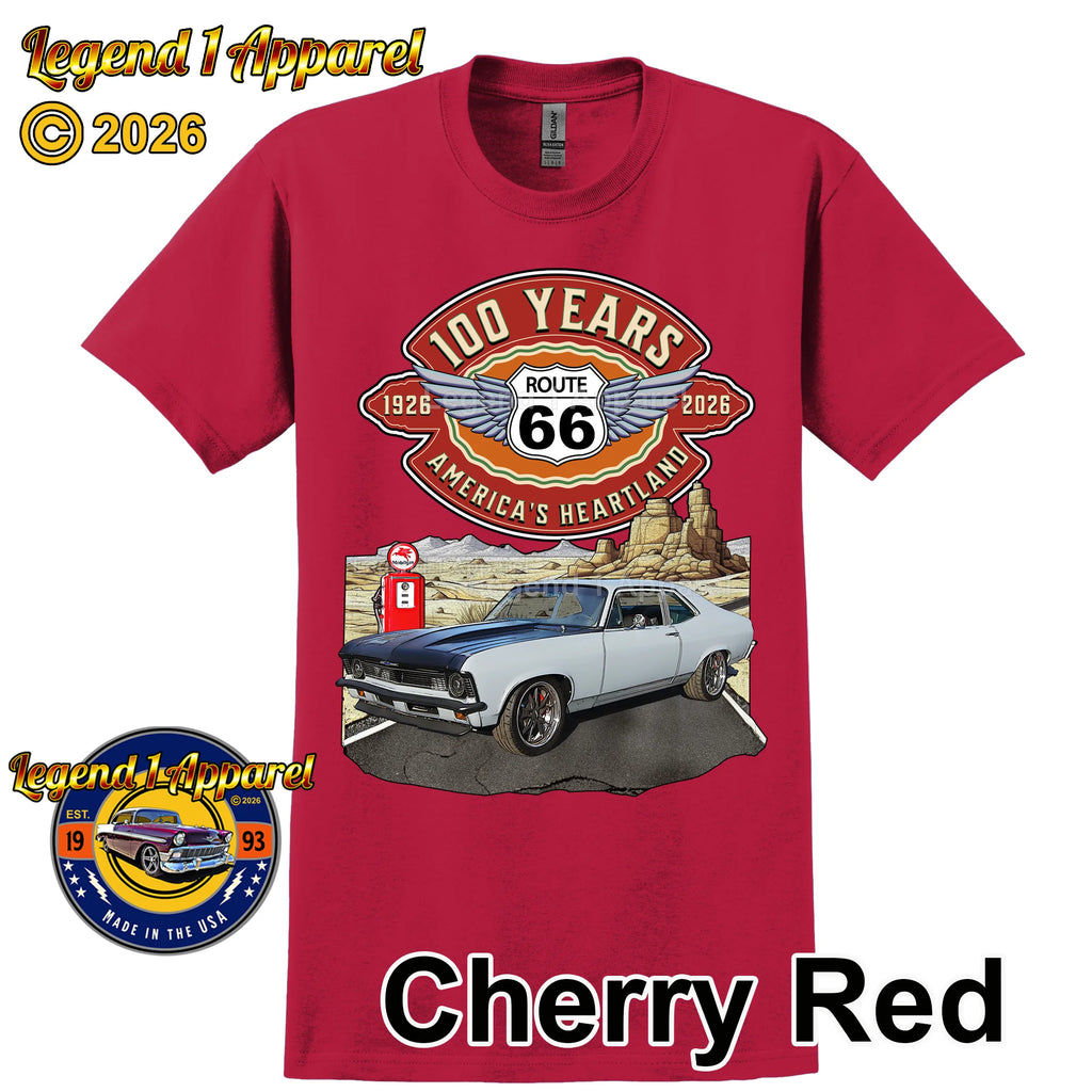 1972 Chevrolet Nova SS Classic Car Graphic Tee – Route 66 100 Years T-Shirt