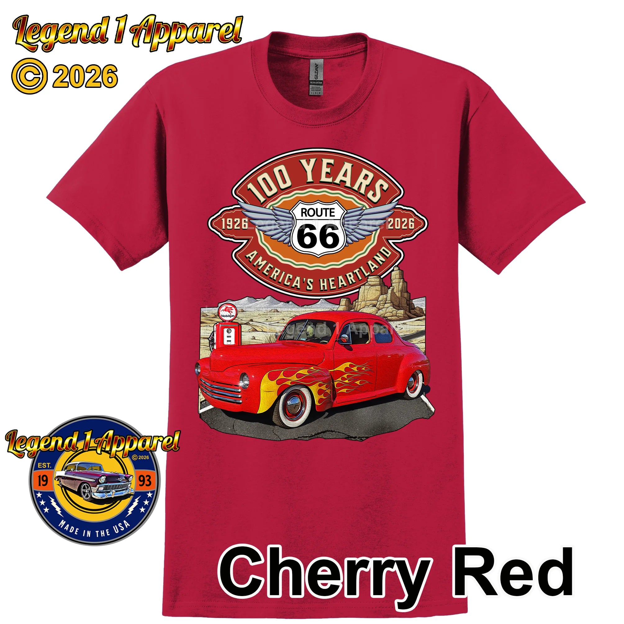 1946 Ford Coupe Classic Car Graphic Tee – Route 66 100 Years T-Shirt