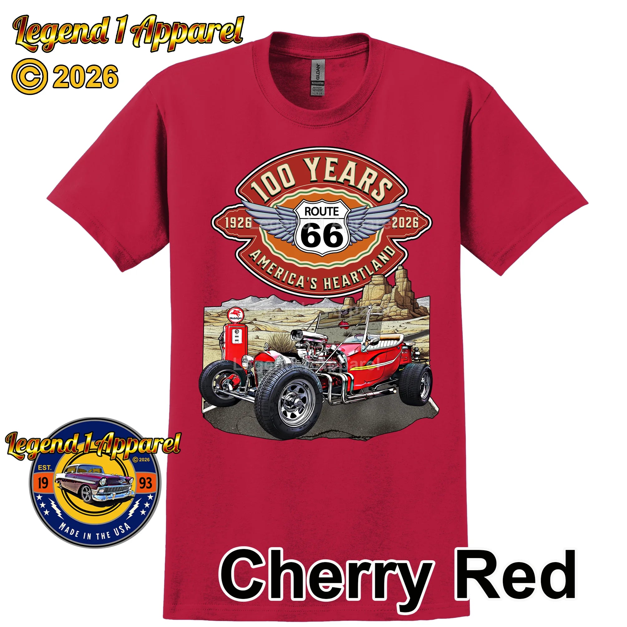 1923 Ford T-Bucket Classic Car Graphic Tee – Route 66 100 Years T-Shirt