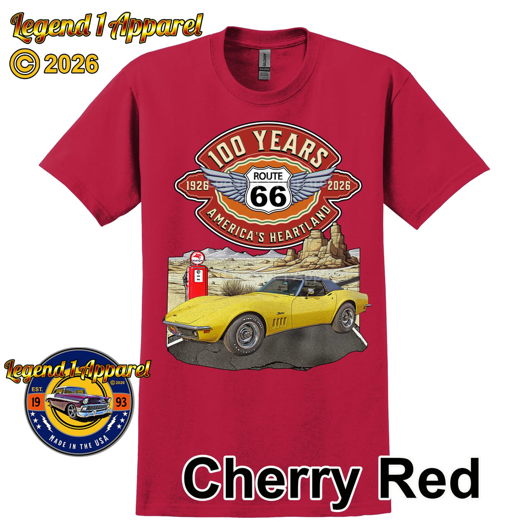 1969 Chevrolet Corvette C3 Classic Car Graphic Tee – Route 66 100 Years T-Shirt
