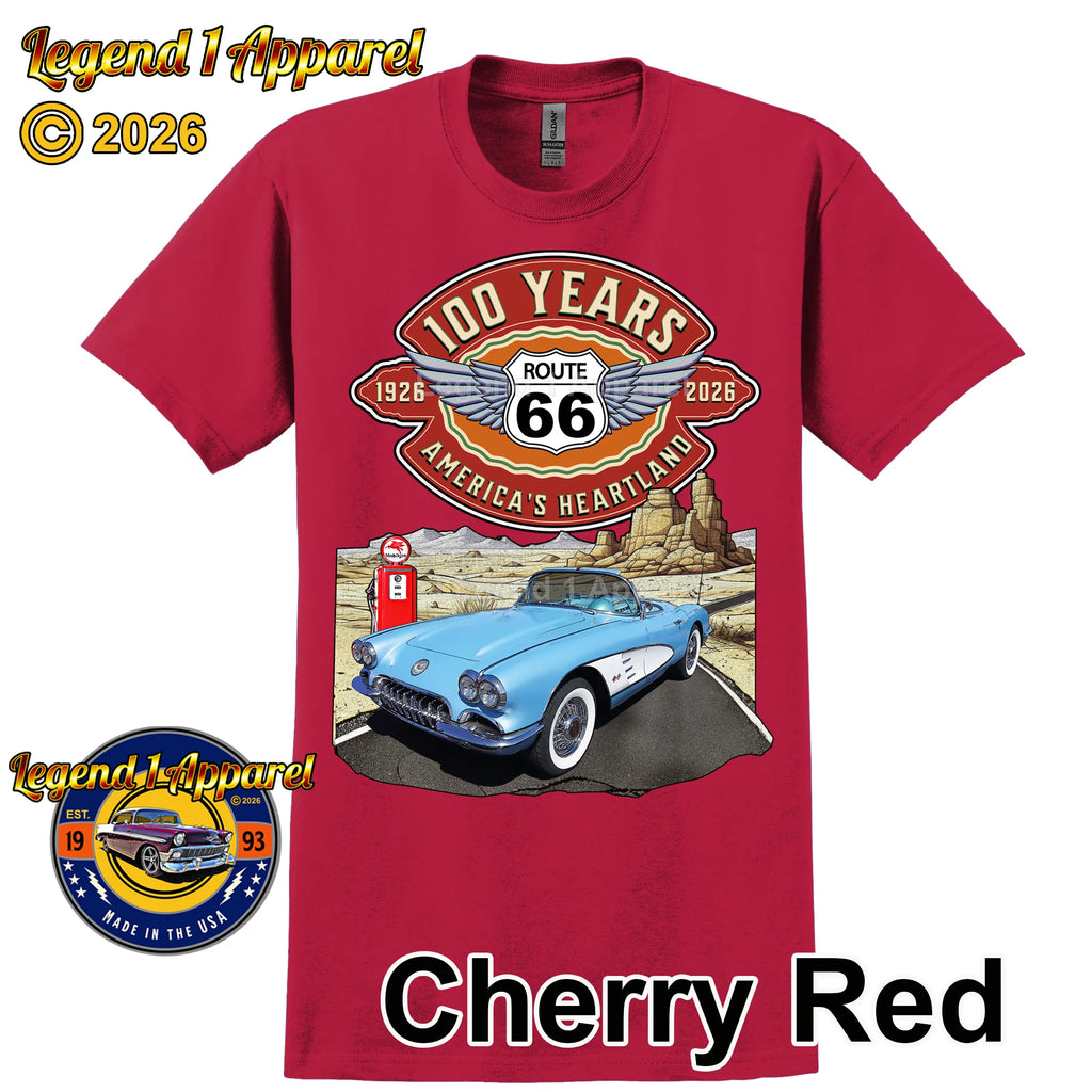 1960 Chevrolet Corvette C1 Classic Car Graphic Tee – Route 66 100 Years T-Shirt