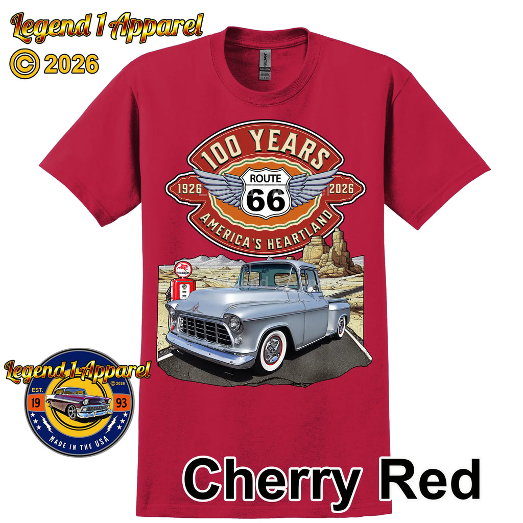 1955 Chevrolet Pick up Classic Truck Graphic Tee – Route 66 100 Years T-Shirt
