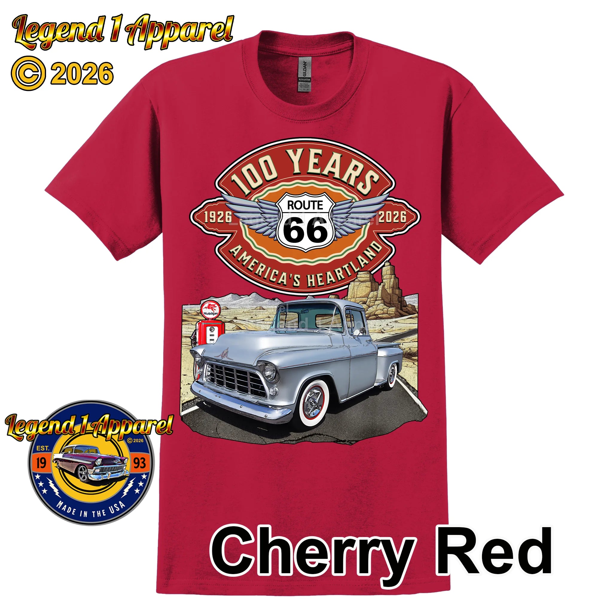1955 Chevrolet Pick up Classic Truck Graphic Tee – Route 66 100 Years T-Shirt