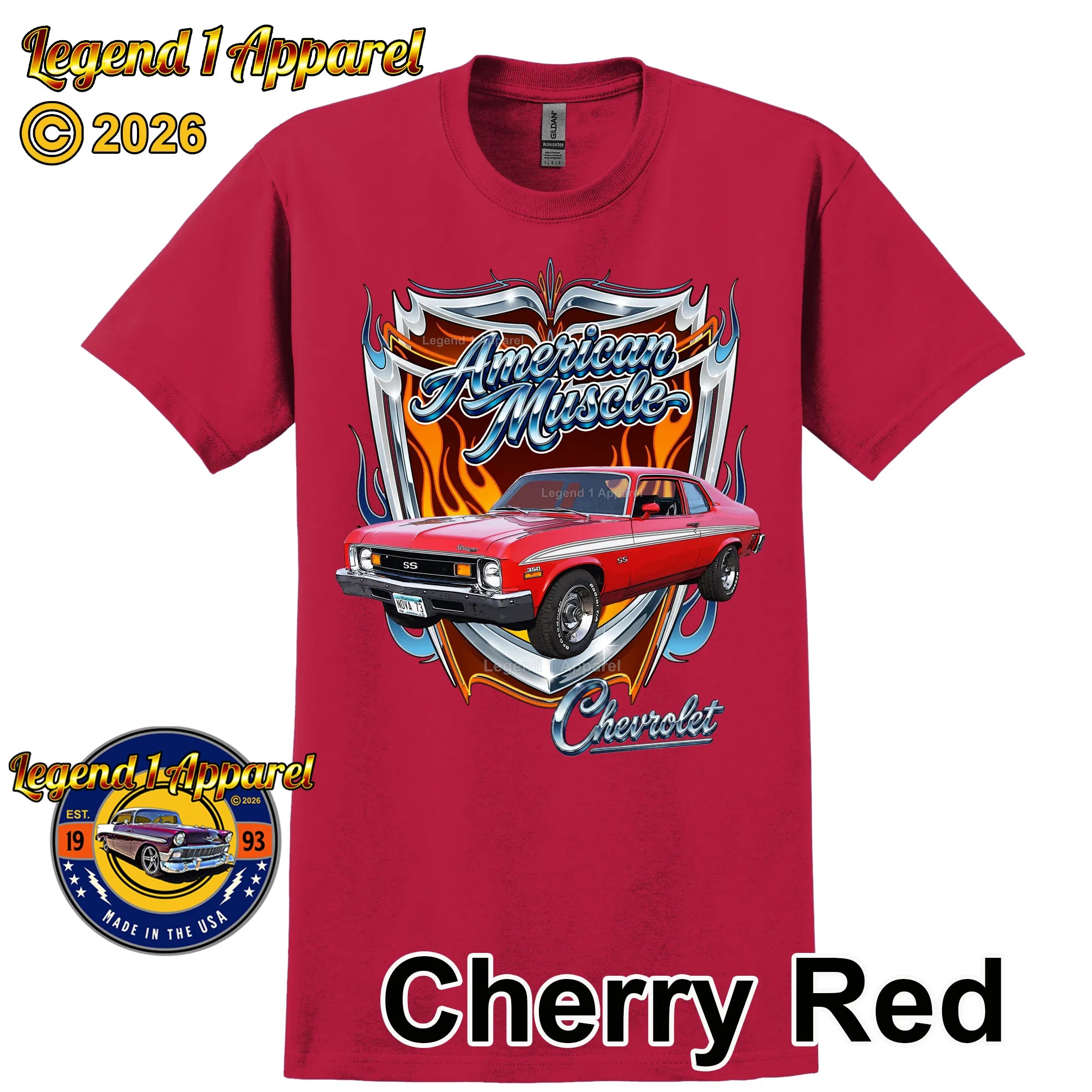 1973 Chevrolet Nova SS American Muscle T-Shirt – 73 Chevy Classic Car Graphic Tee