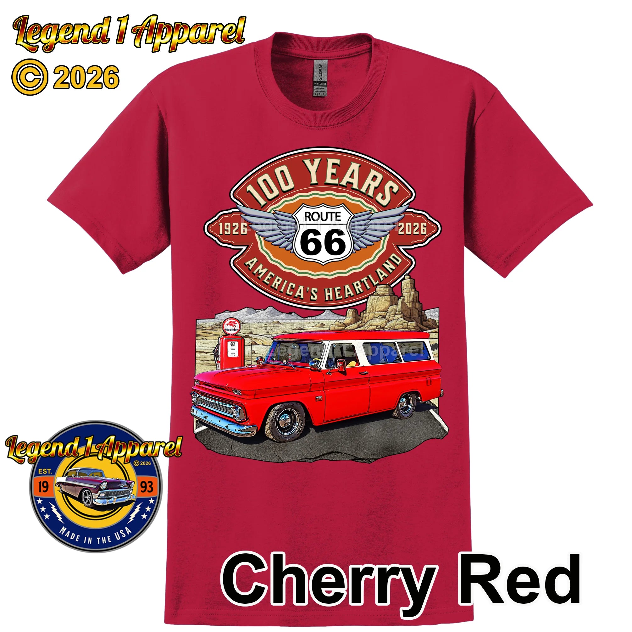 1966 Chevrolet Suburban Carryall Classic Truck Graphic Tee – Route 66 100 Years T-Shirt