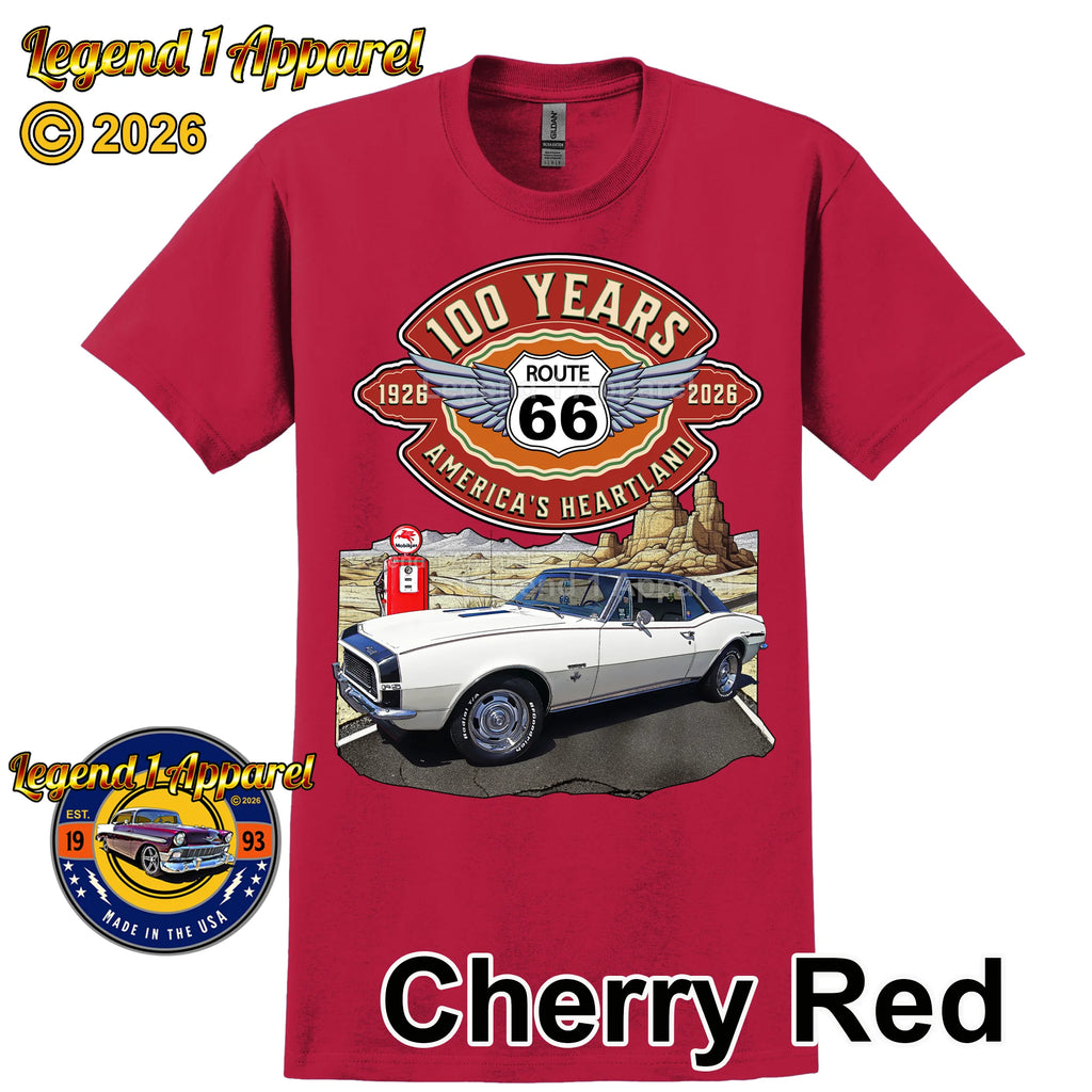 1967 Chevrolet Camaro Classic Car Graphic Tee – Route 66 100 Years T-Shirt