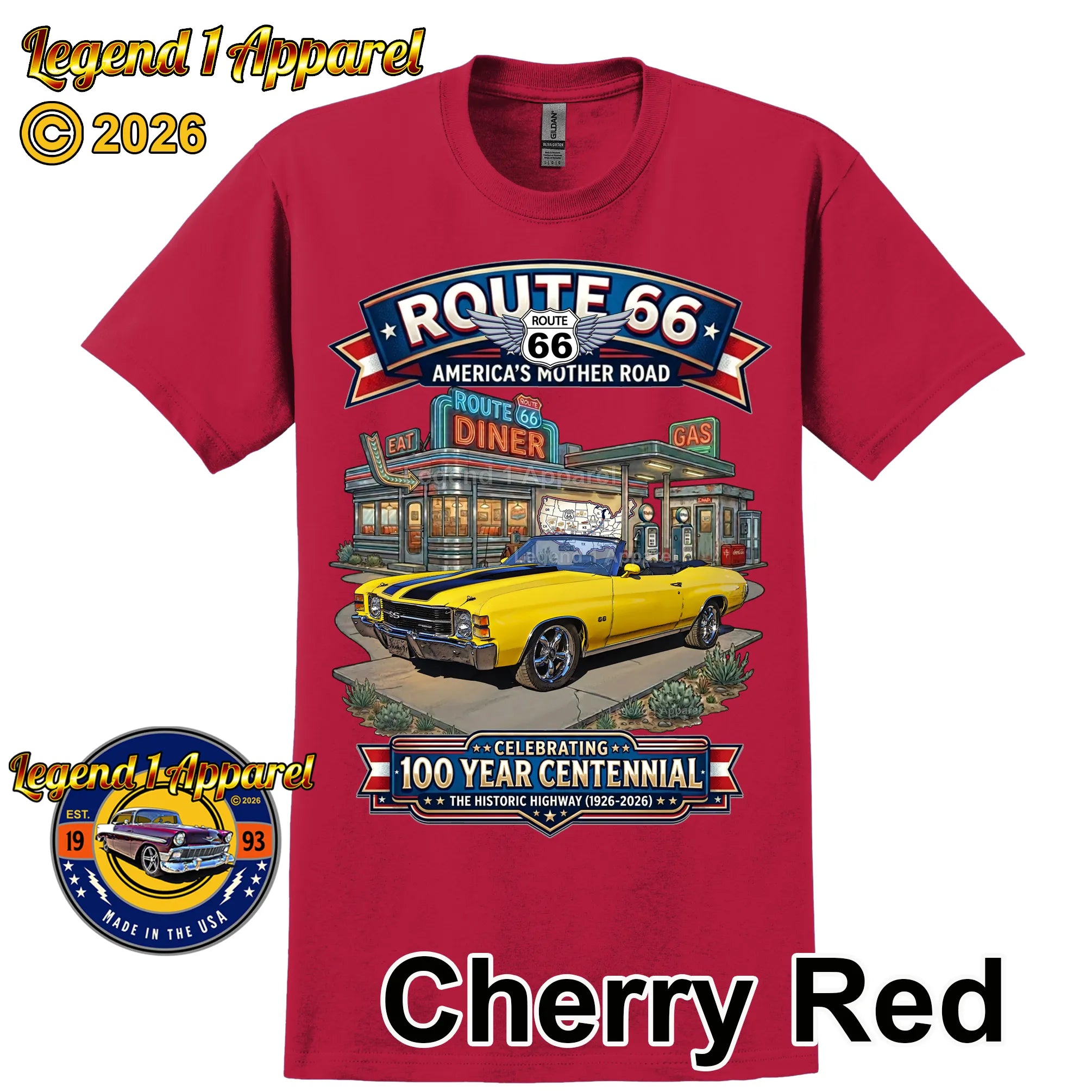 1971 Chevrolet Chevelle SS Classic Car Graphic Tee – Route 66 Centennial T-Shirt