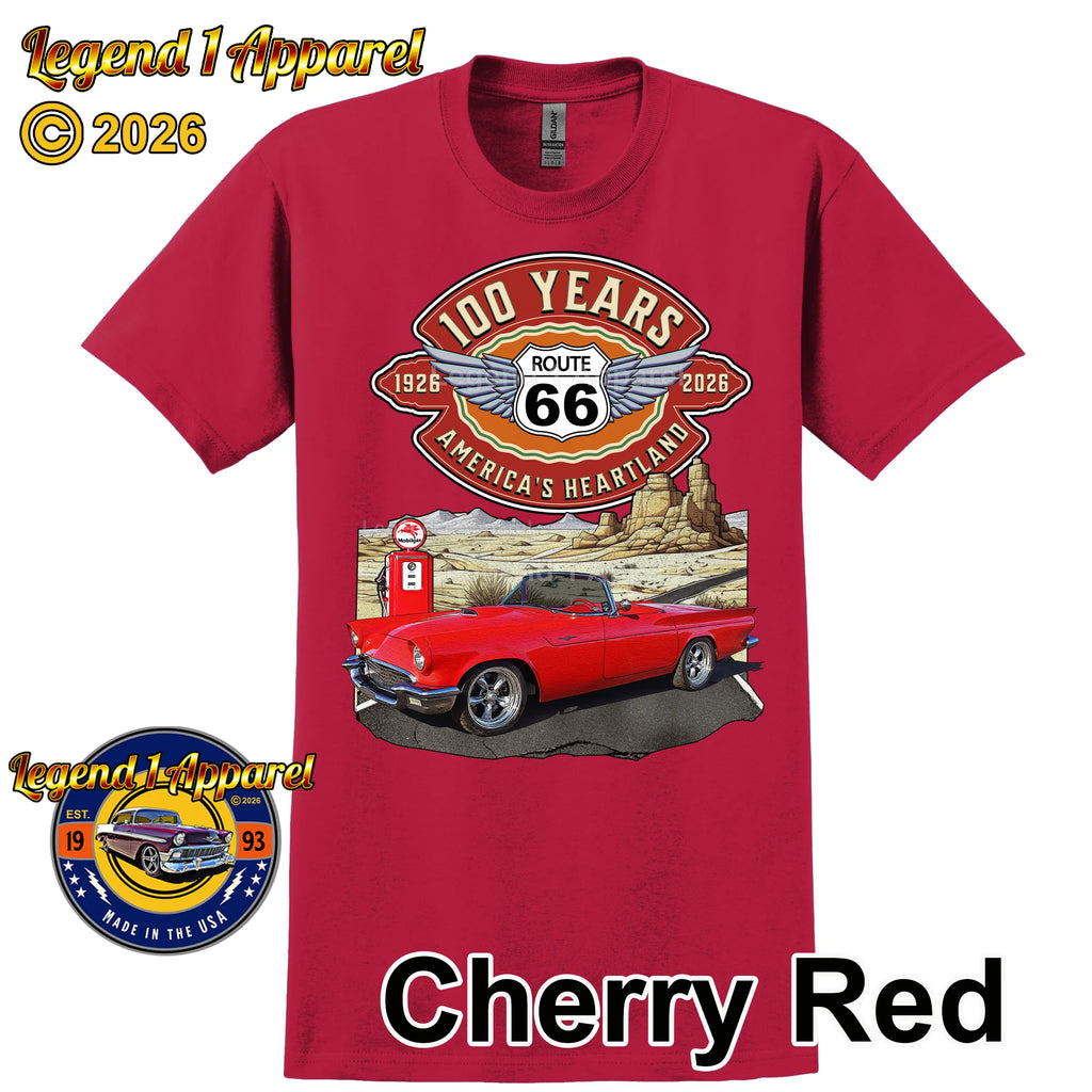 1957 Ford Thunderbird Classic Car Graphic Tee – Route 66 100 Years T-Shirt