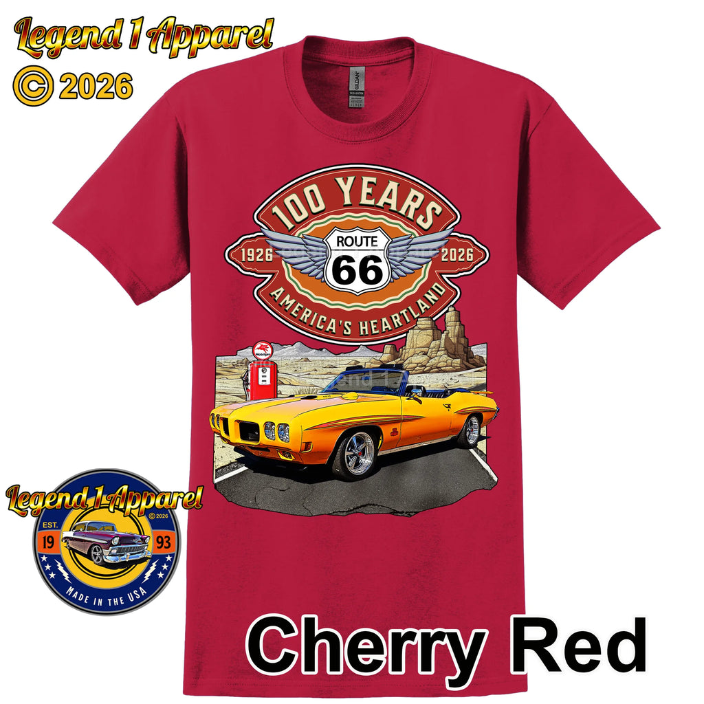1970 Pontiac GTO Classic Car Graphic Tee – Route 66 100 Years T-Shirt
