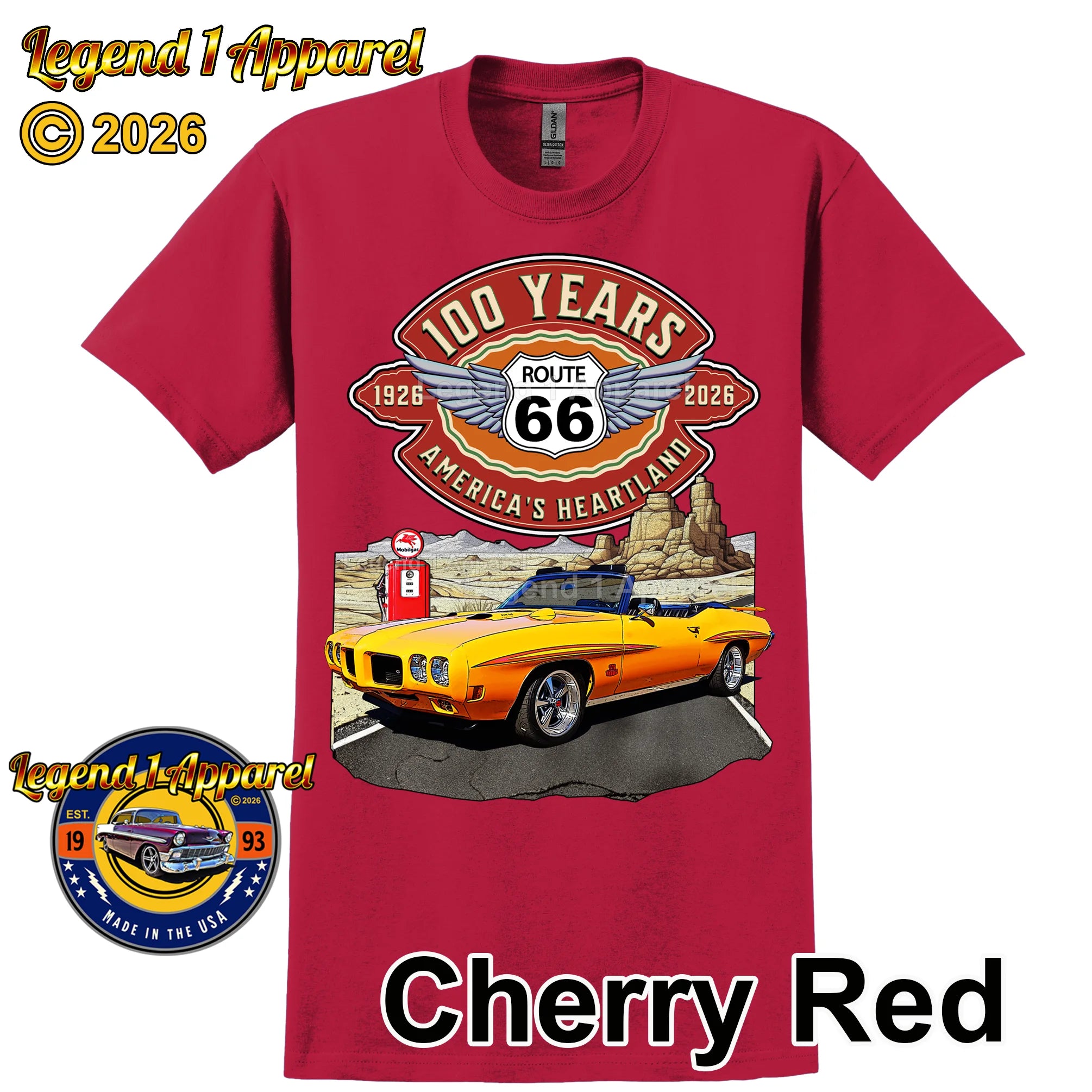 1970 Pontiac GTO Classic Car Graphic Tee – Route 66 100 Years T-Shirt