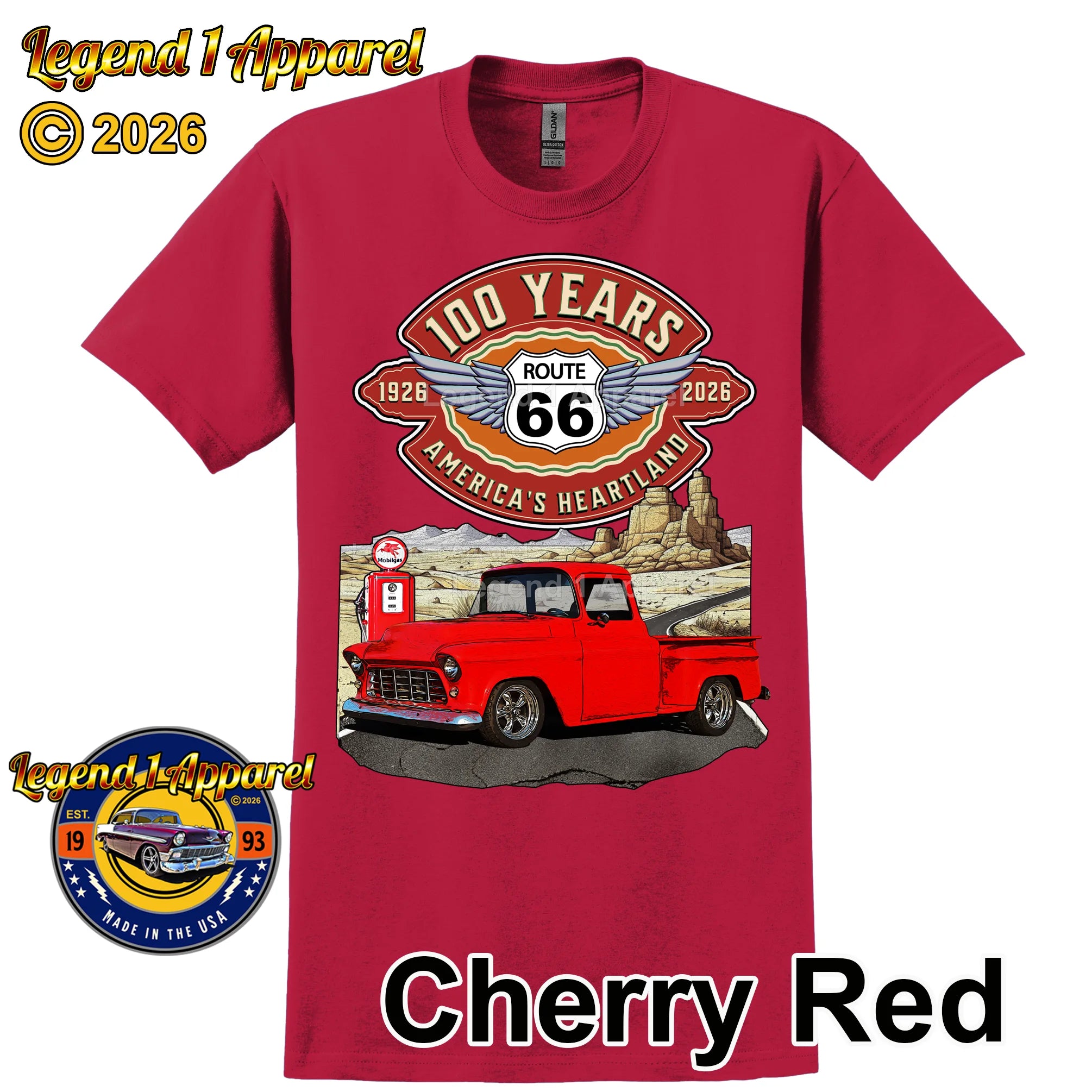 1956 Chevrolet Pick up Classic Truck Graphic Tee – Route 66 100 Years T-Shirt