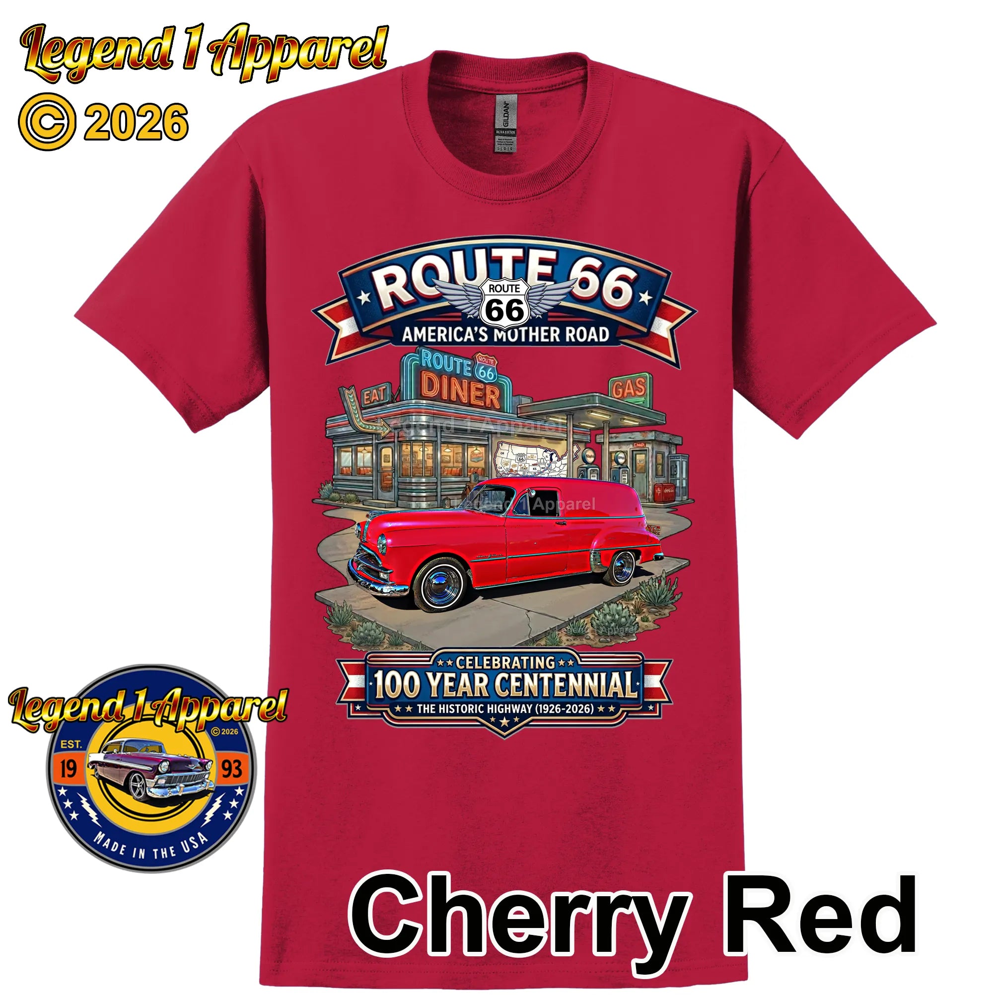 1949 Pontiac Delivery Sedan Classic Car Graphic Tee – Route 66 Centennial T-Shirt