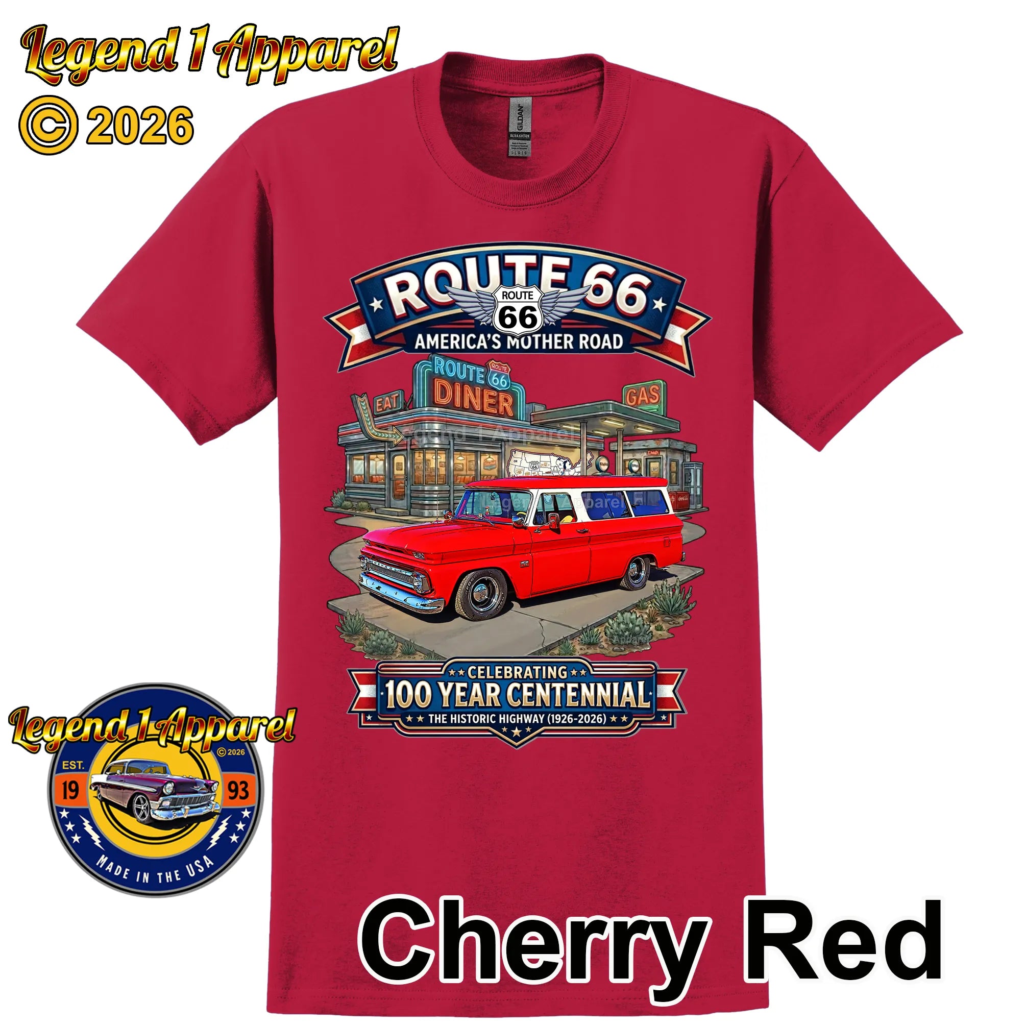1966 Chevrolet Suburban Carryall Classic Truck Graphic Tee – Route 66 Centennial T-Shirt
