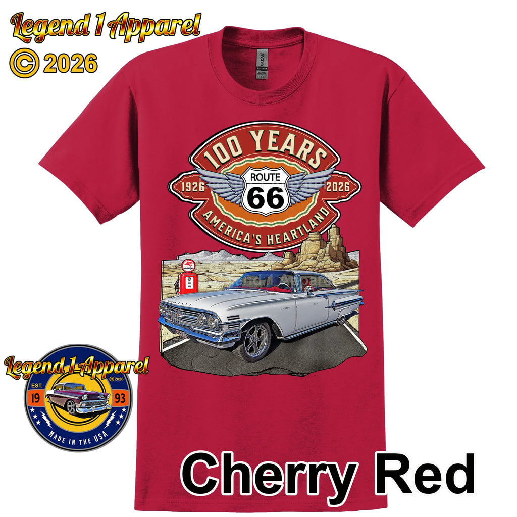 1960 Chevrolet Impala SS Classic Car Graphic Tee – Route 66 100 Years T-Shirt