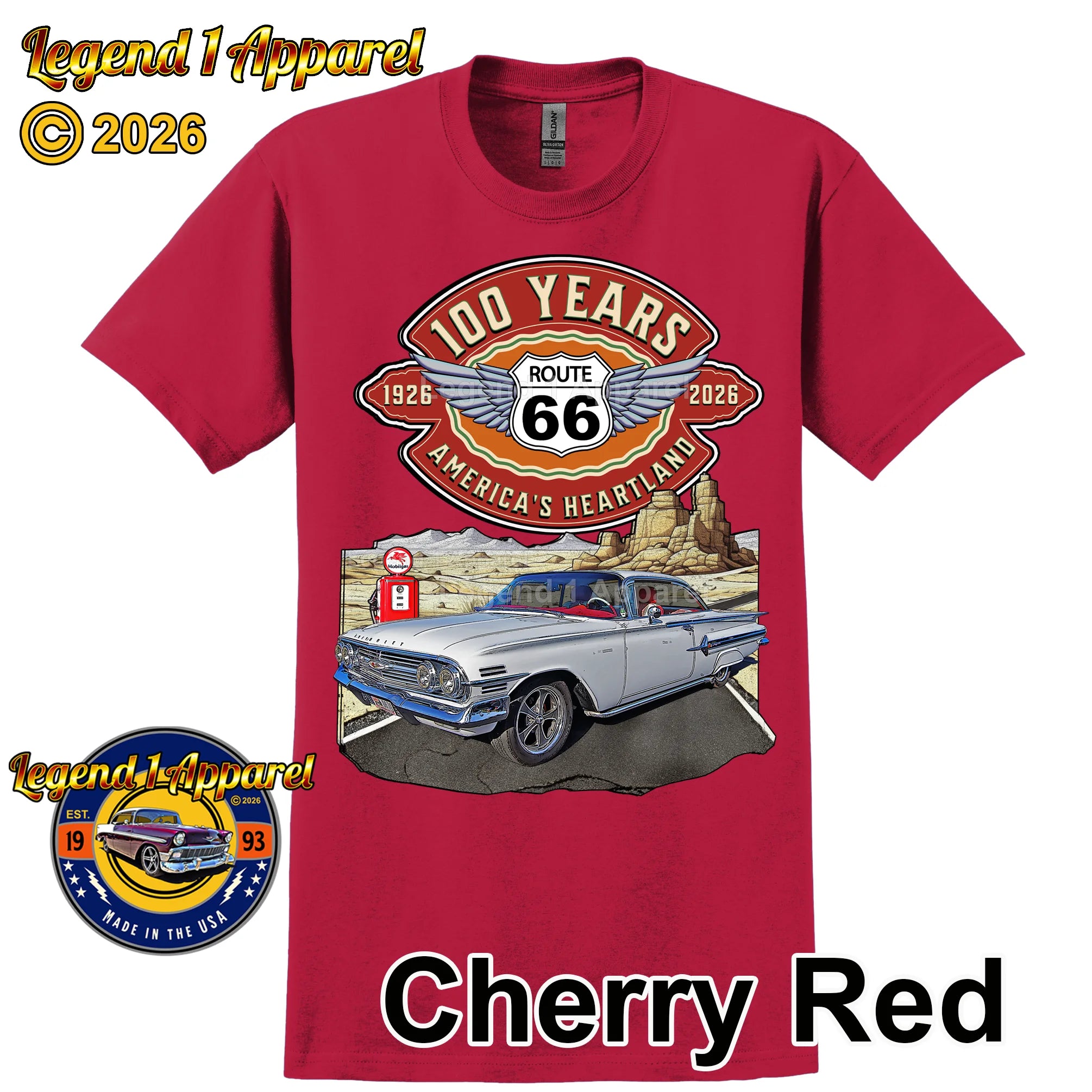 1960 Chevrolet Impala SS Classic Car Graphic Tee – Route 66 100 Years T-Shirt