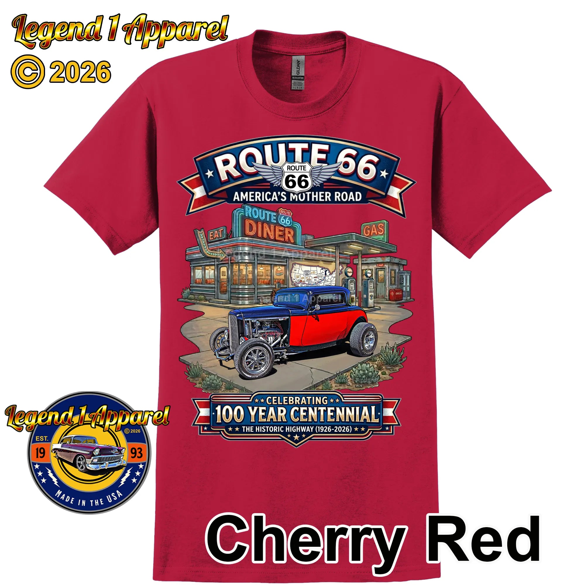 1932 Ford Deuce Coupe Classic Car Graphic Tee – Route 66 Centennial T-Shirt