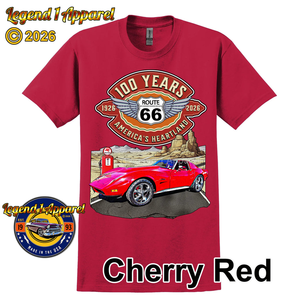 1974 Chevrolet Corvette C3 Classic Car Graphic Tee – Route 66 100 Years T-Shirt
