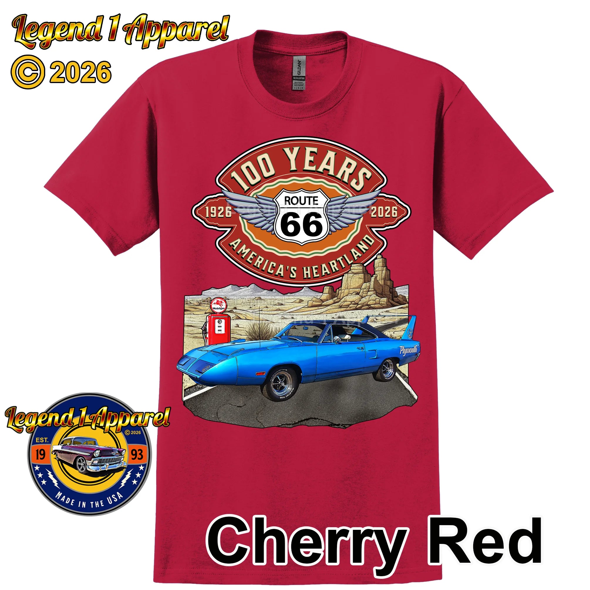 1970 Plymouth RoadRunner Superbird Classic Car Graphic Tee – Route 66 100 Years T-Shirt (Copy)