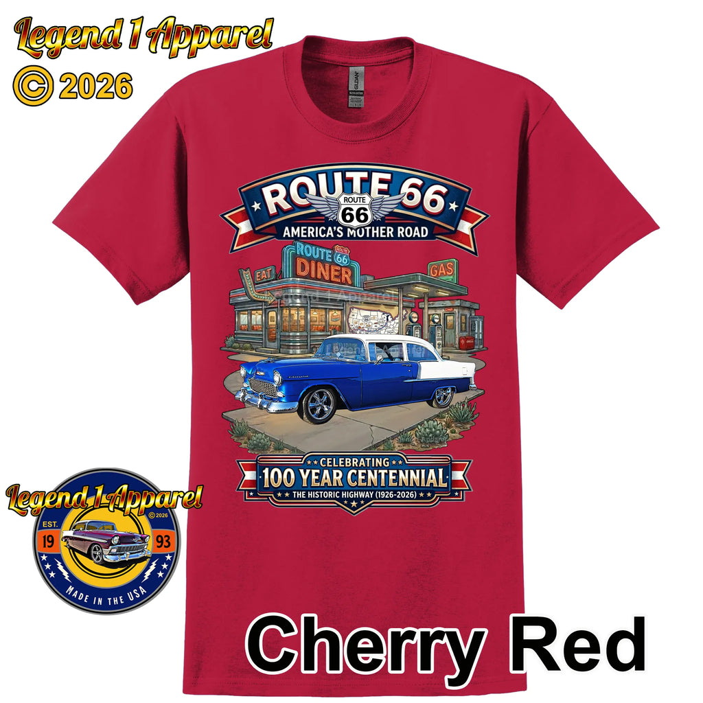 1955 Chevrolet Bel Air Coupe Classic Car Graphic Tee – Route 66 Centennial T-Shirt