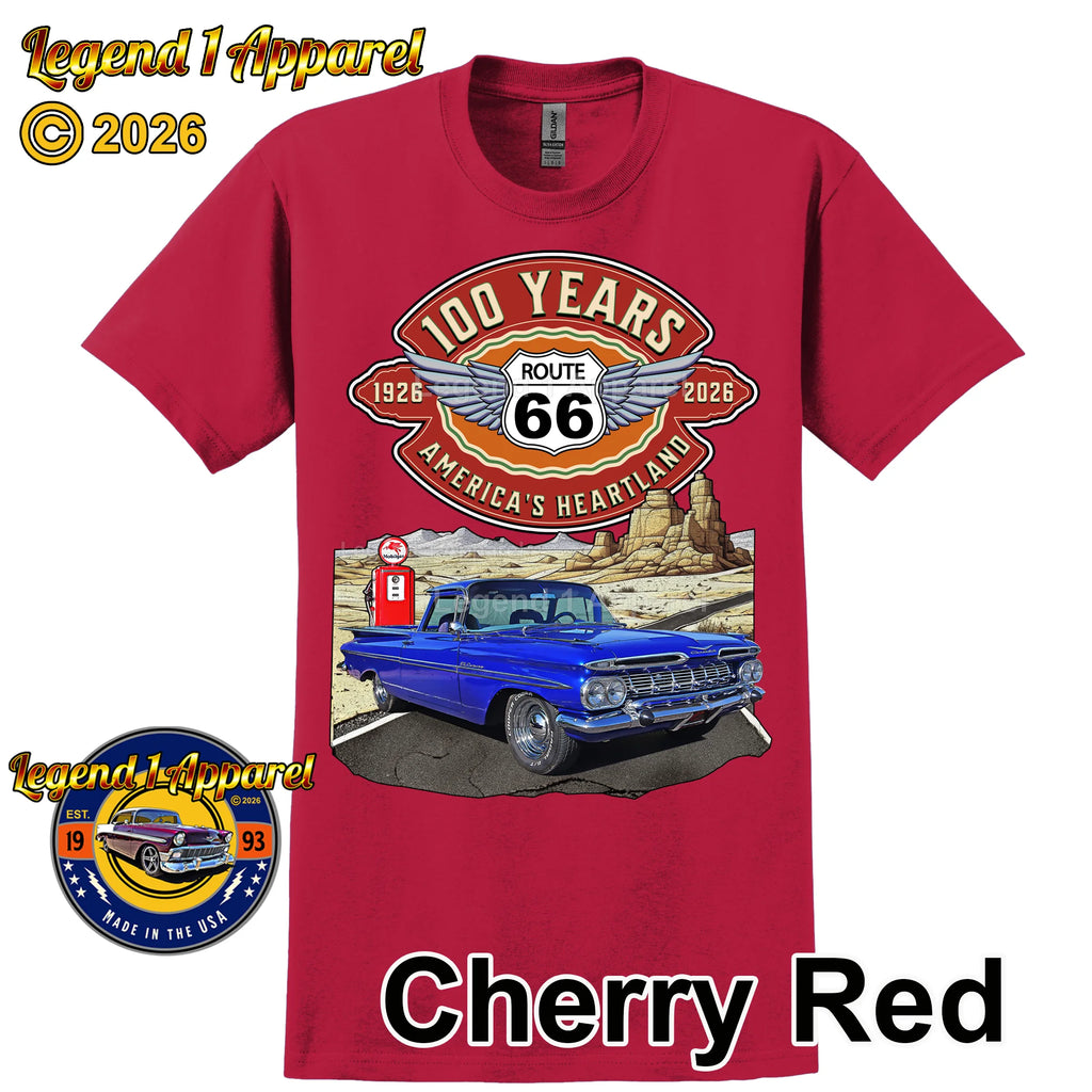 1959 Chevrolet El Camino Classic Truck Graphic Tee – Route 66 100 Years T-Shirt
