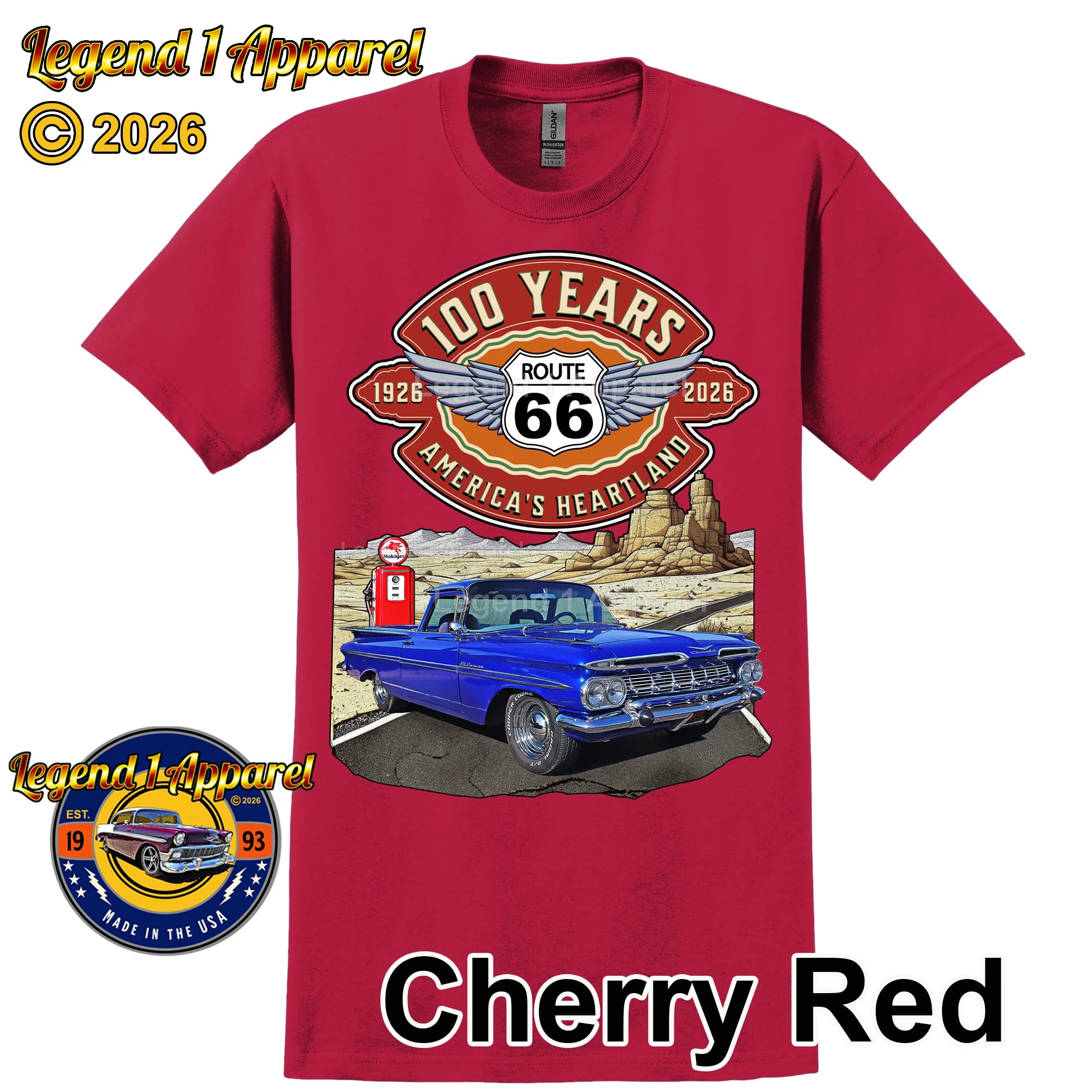 1959 Chevrolet El Camino Classic Truck Graphic Tee – Route 66 100 Years T-Shirt