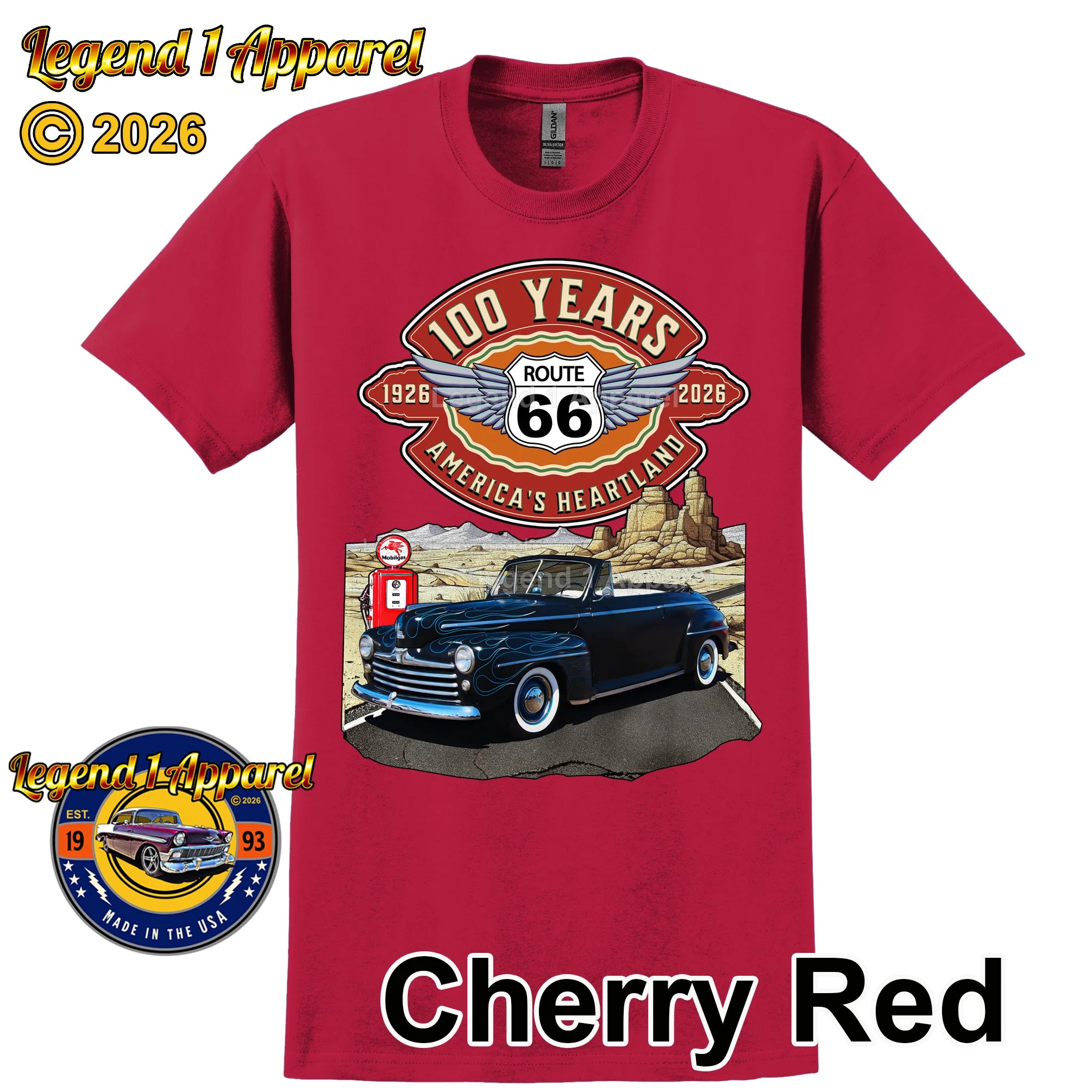 1947 Ford Coupe Classic Car Graphic Tee – Route 66 100 Years T-Shirt