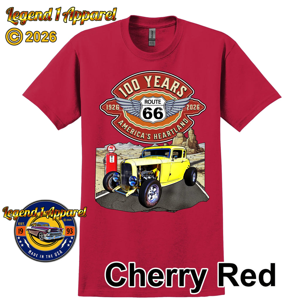 1932 Ford Coupe Classic Car Graphic Tee – Route 66 100 Years T-Shirt