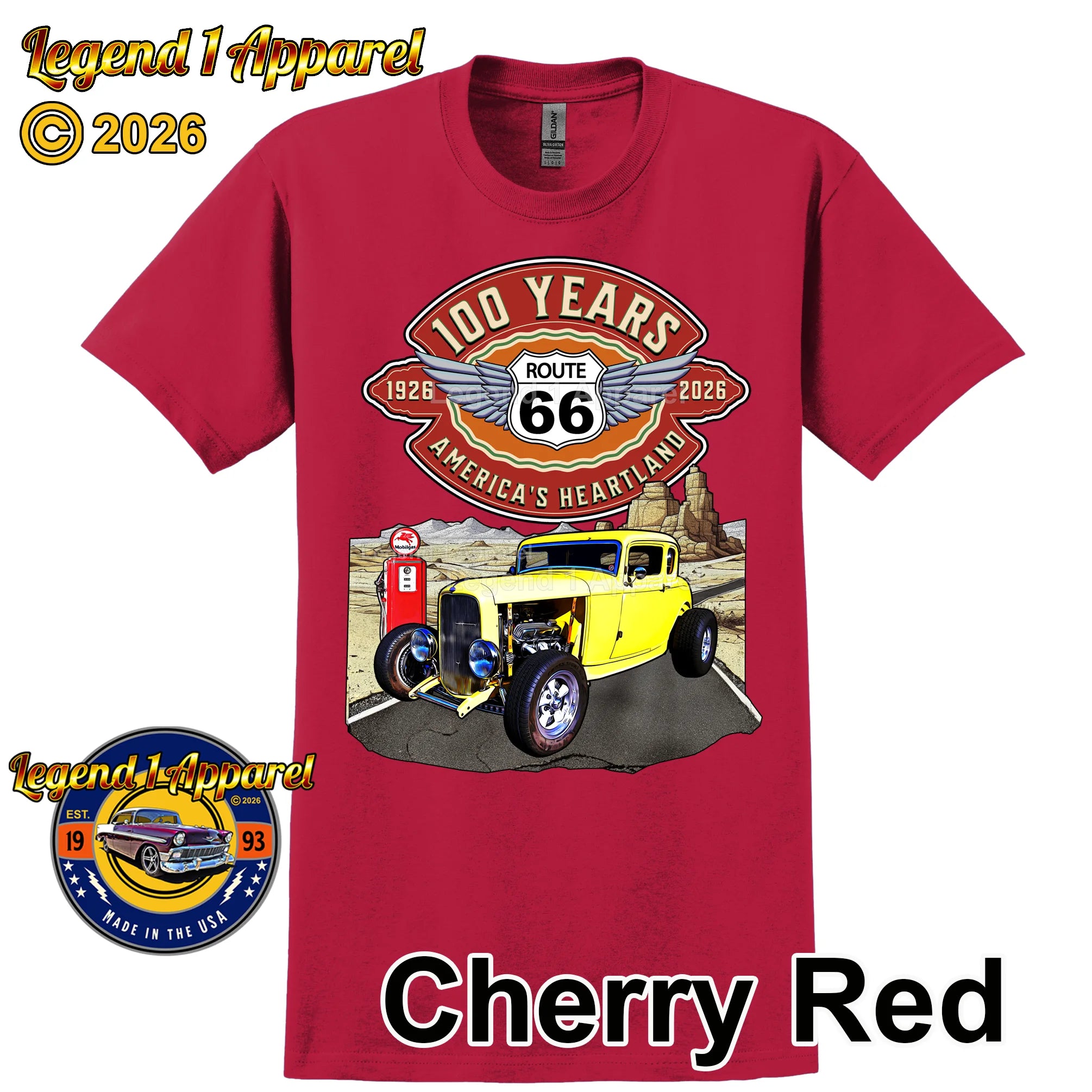 1932 Ford Coupe Classic Car Graphic Tee – Route 66 100 Years T-Shirt