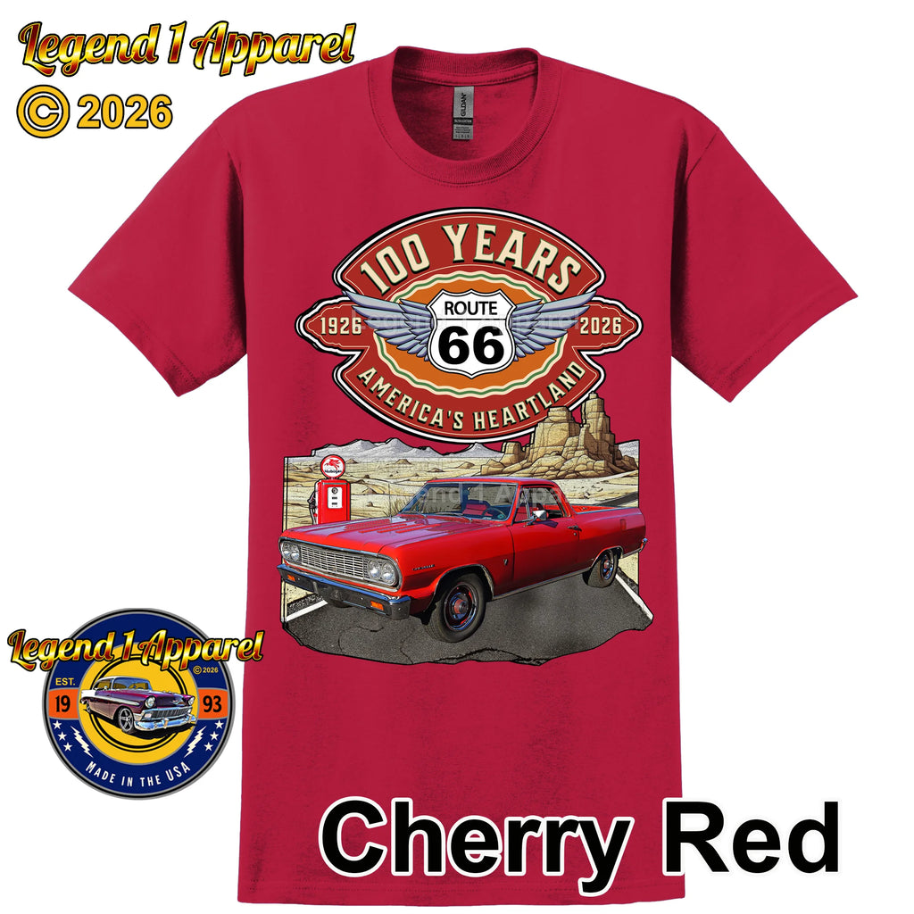 1964 Chevrolet El Camino Classic Truck Graphic Tee – Route 66 100 Years T-Shirt