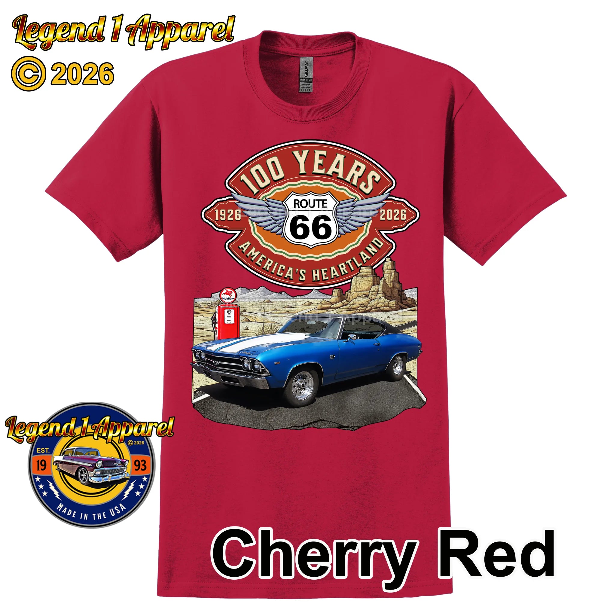1969 Chevrolet Chevelle SS Classic Car Graphic Tee – Route 66 100 Years T-Shirt