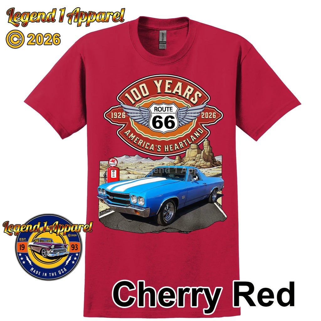 1970 Chevrolet El Camino Classic Truck Graphic Tee – Route 66 100 Years T-Shirt