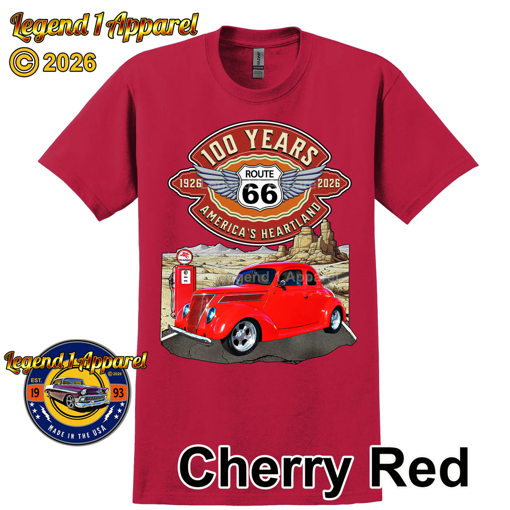 1937 Ford Coupe Classic Car Graphic Tee – Route 66 100 Years T-Shirt
