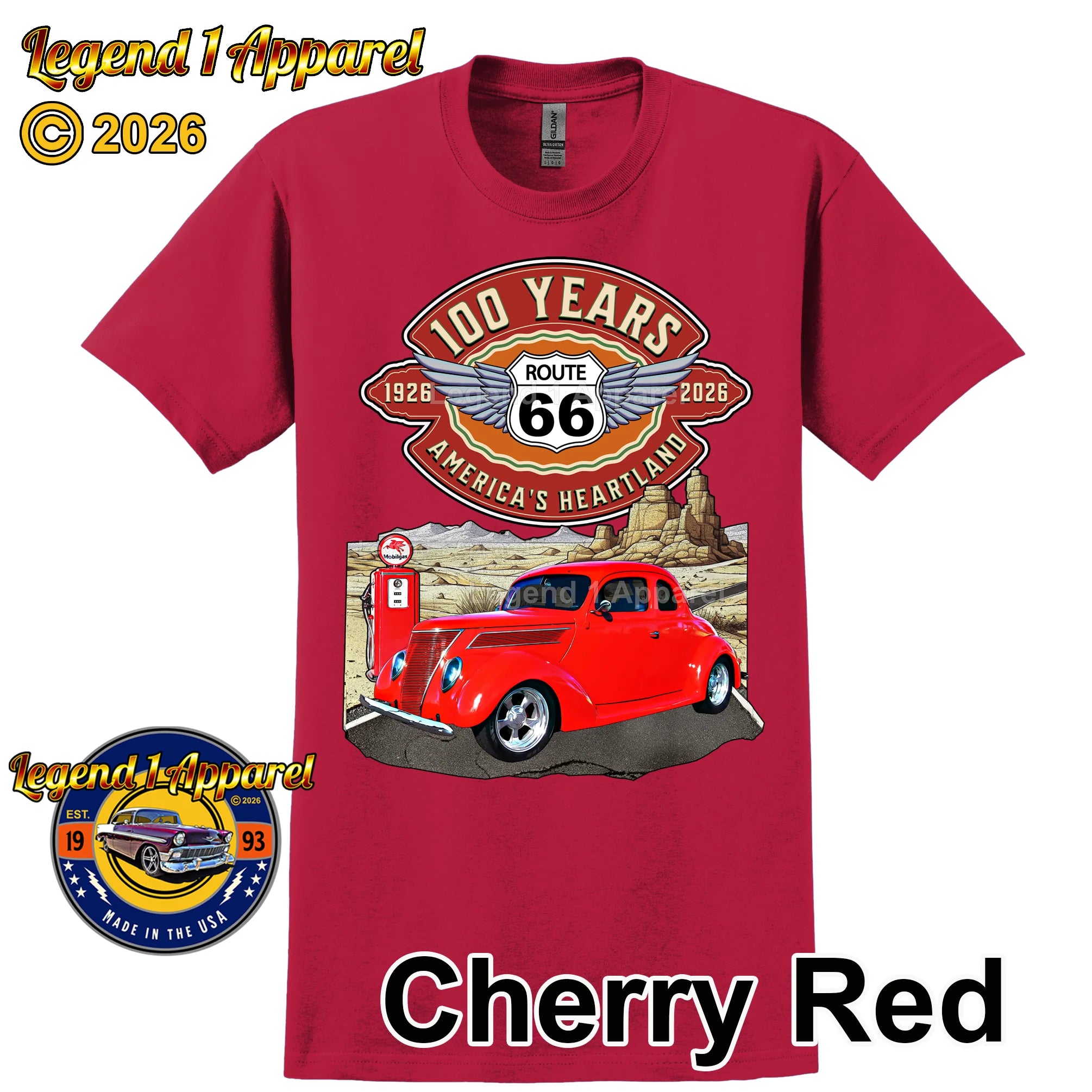 1937 Ford Coupe Classic Car Graphic Tee – Route 66 100 Years T-Shirt