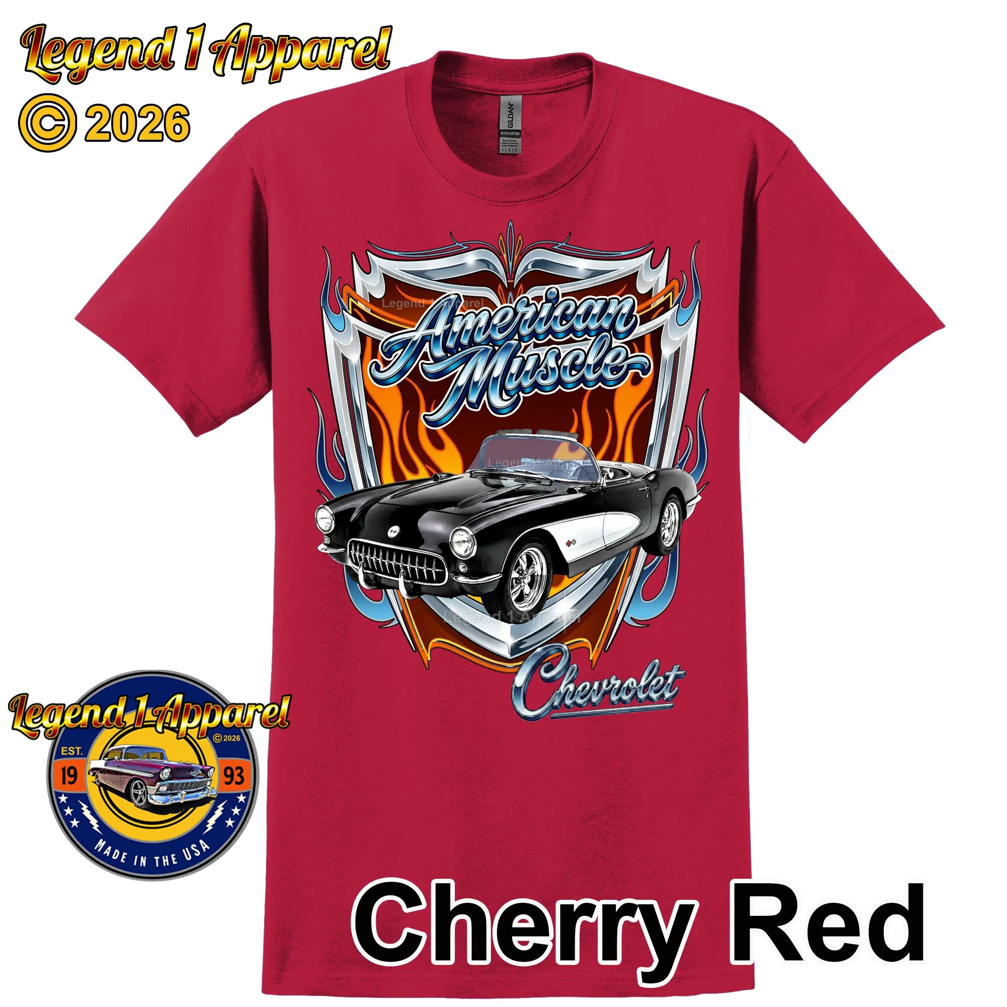 1957 Chevrolet Corvette C1 American Muscle T-Shirt – 57 Chevy Classic Car Graphic Tee