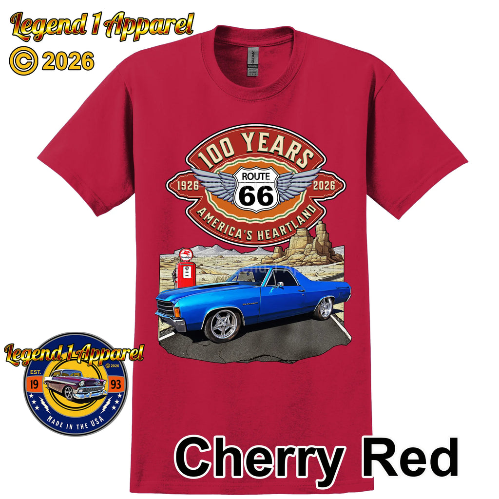 1972 Chevrolet El Camino Classic Truck Graphic Tee – Route 66 100 Years T-Shirt