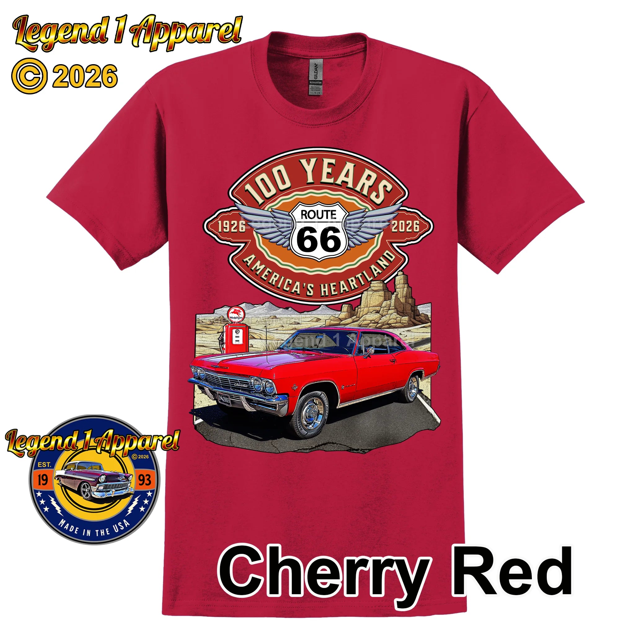 1965 Chevrolet Impala SS Classic Car Graphic Tee – Route 66 100 Years T-Shirt